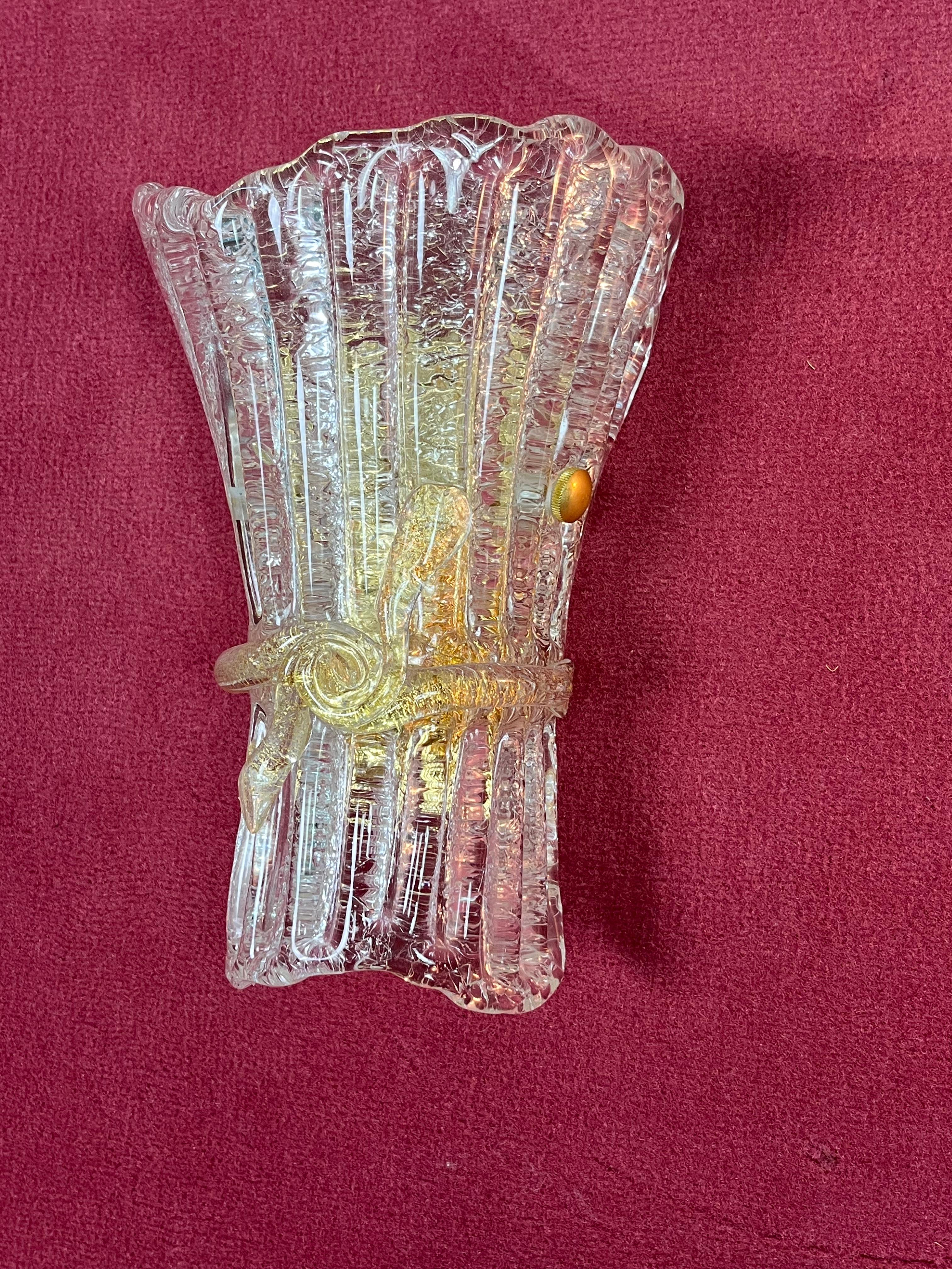 Set Of 3 Mid-Century Murano Glass Wall Lamps, 1960s For Sale 2