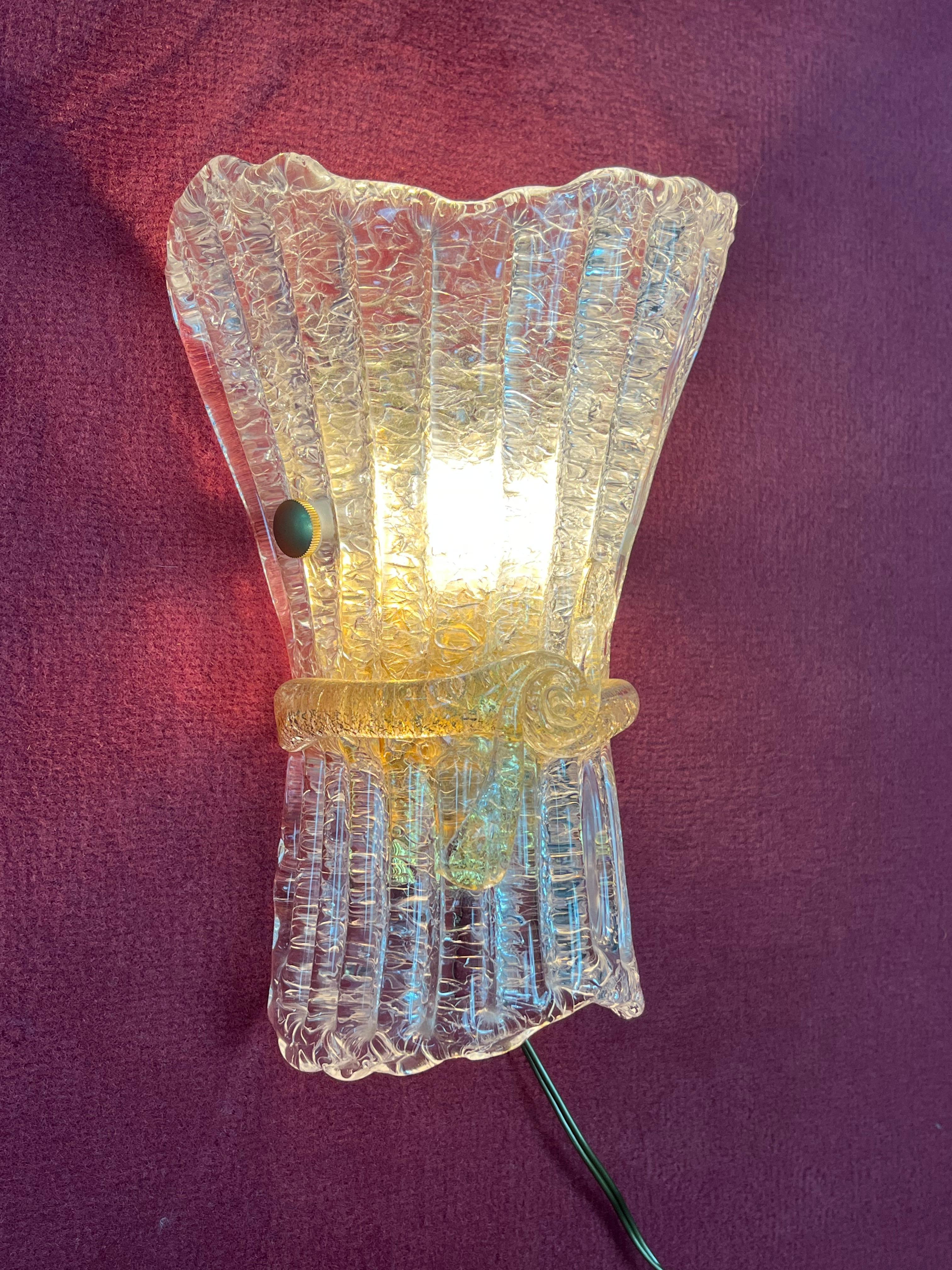Set Of 3 Mid-Century Murano Glass Wall Lamps, 1960s For Sale 3