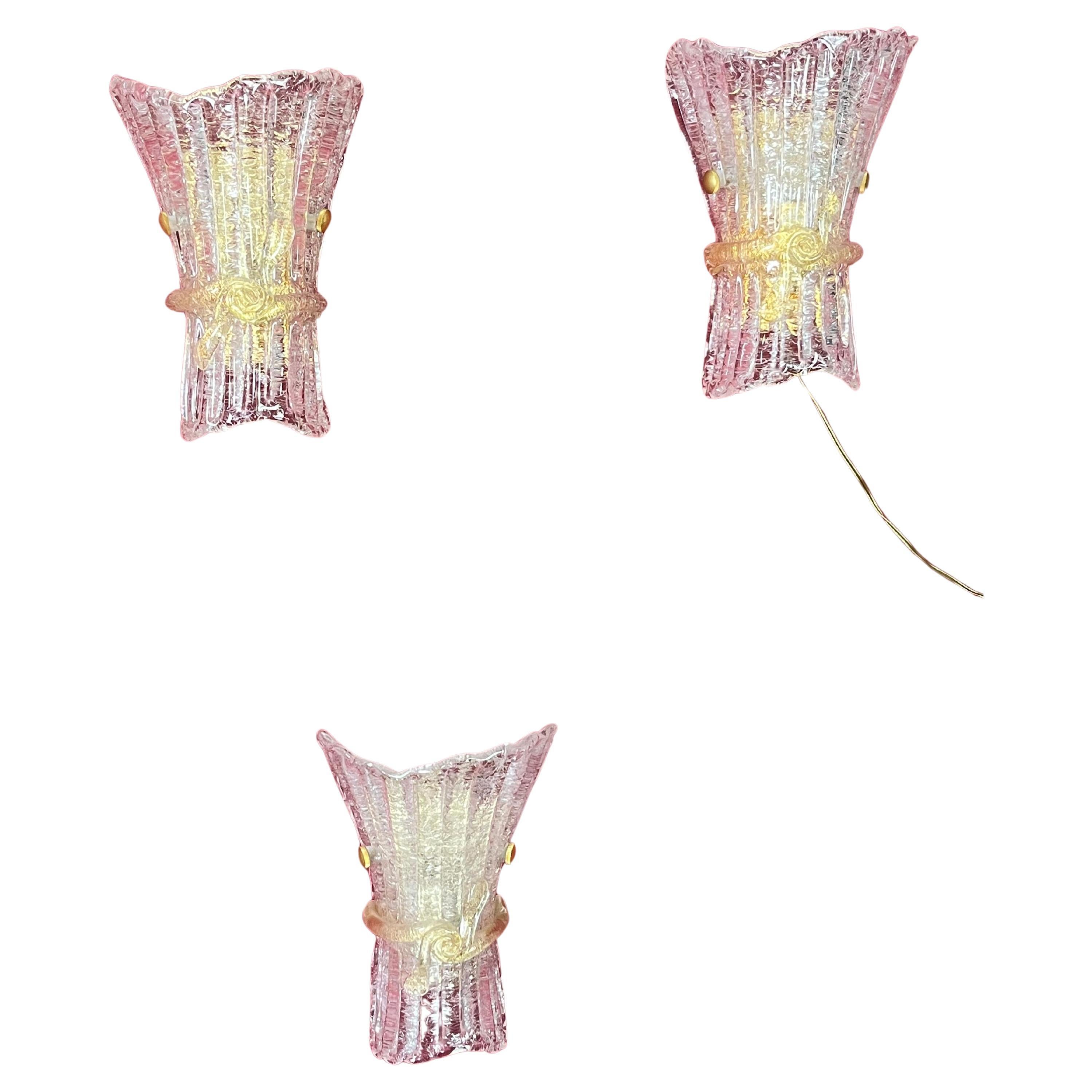 Set Of 3 Mid-Century Murano Glass Wall Lamps, 1960s