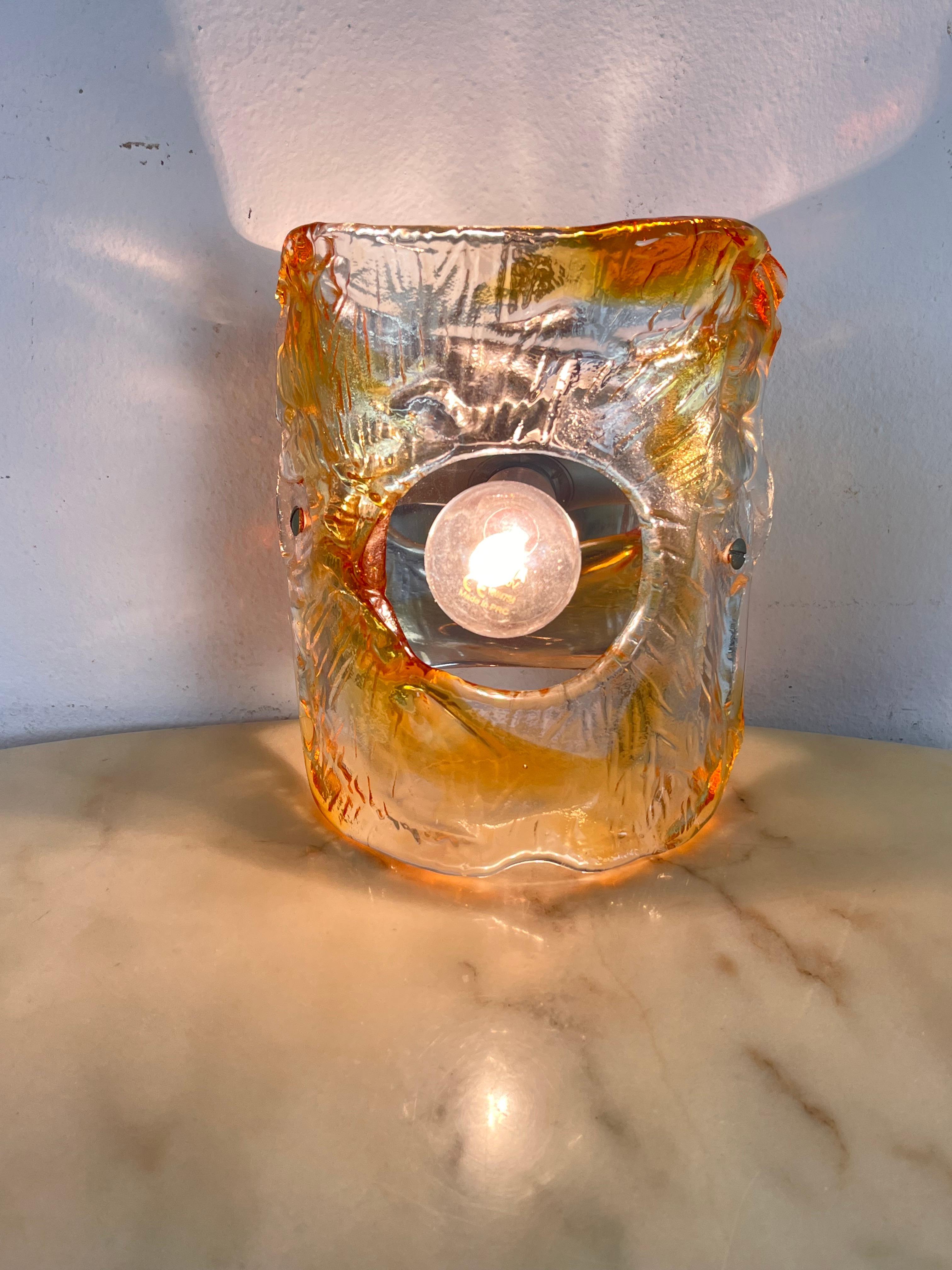 Mid-20th Century Set Of 3 Mid-Century Murano Glass Wall Lamps Attributed to Mazzega 1960s For Sale