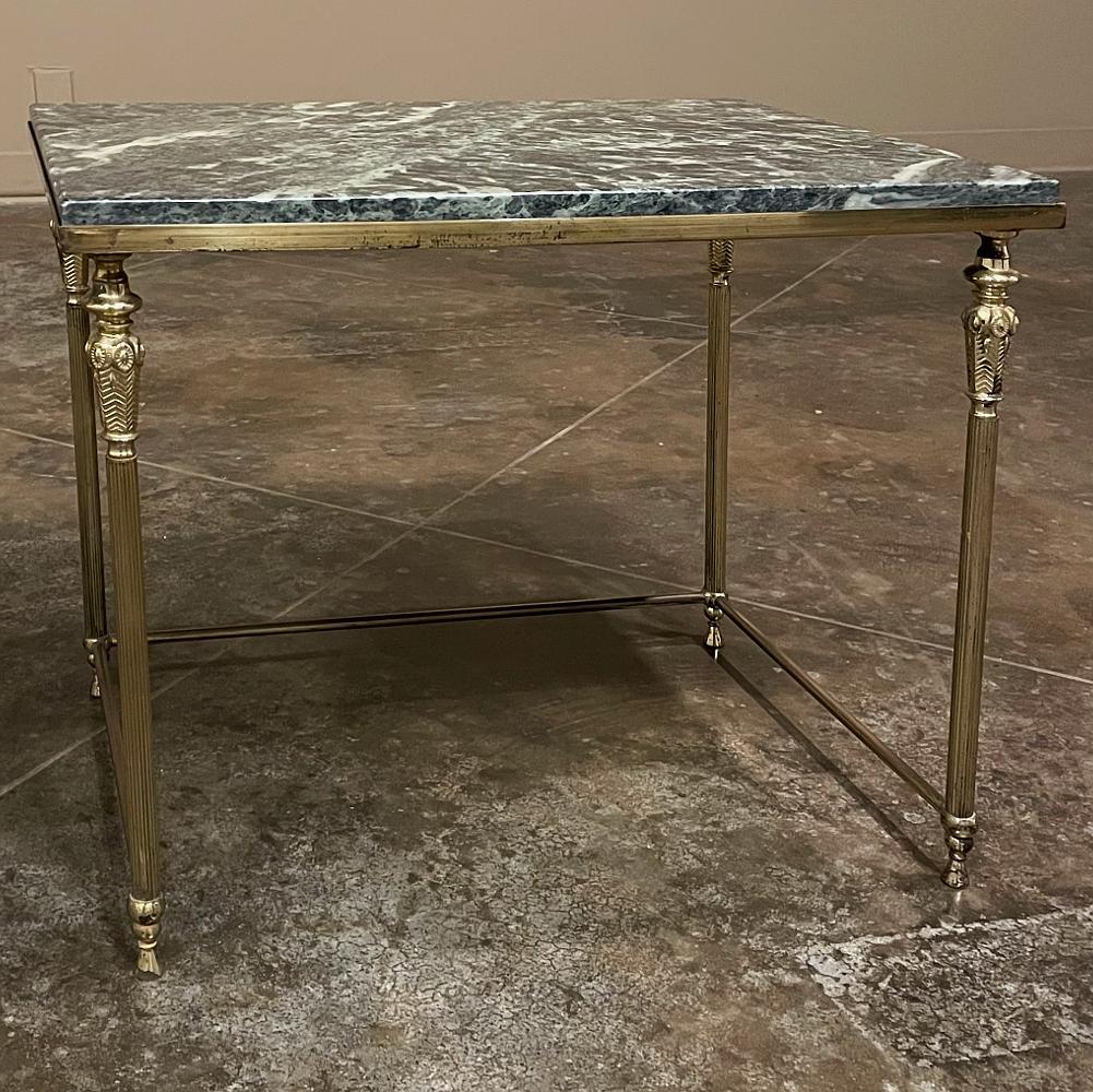 Set of 3 Mid-Century Neoclassical Brass & Marble Nesting Tables For Sale 3