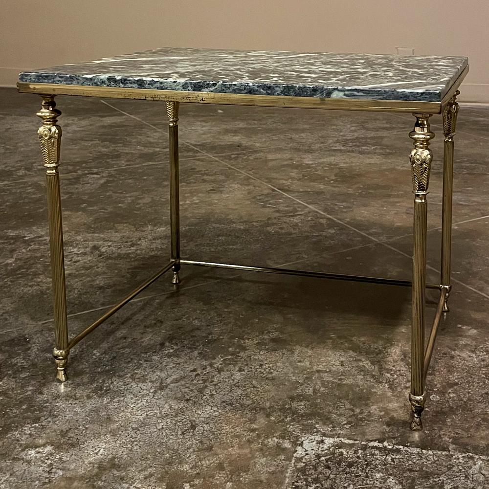 Set of 3 Mid-Century Neoclassical Brass & Marble Nesting Tables For Sale 4