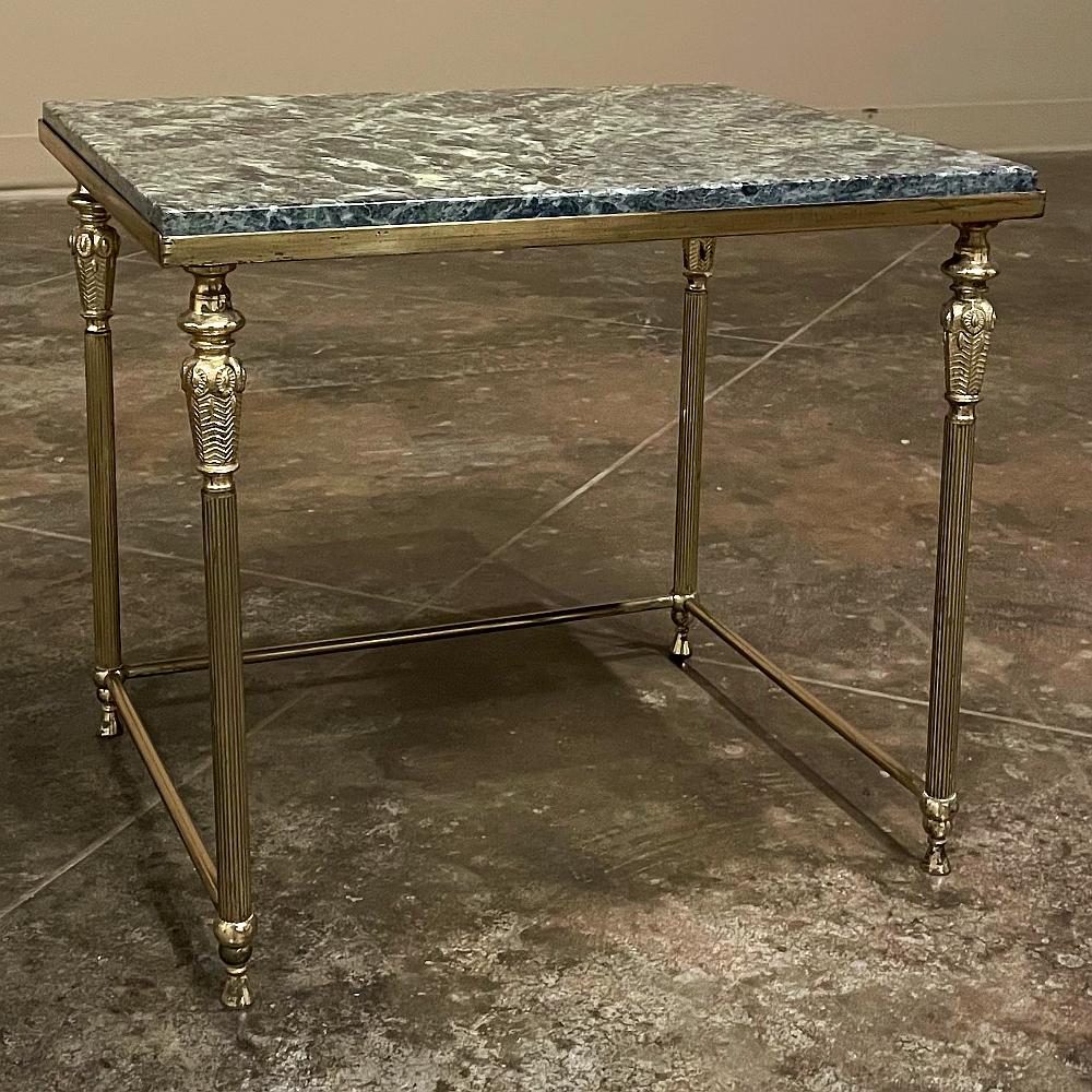 Set of 3 Mid-Century Neoclassical Brass & Marble Nesting Tables For Sale 5