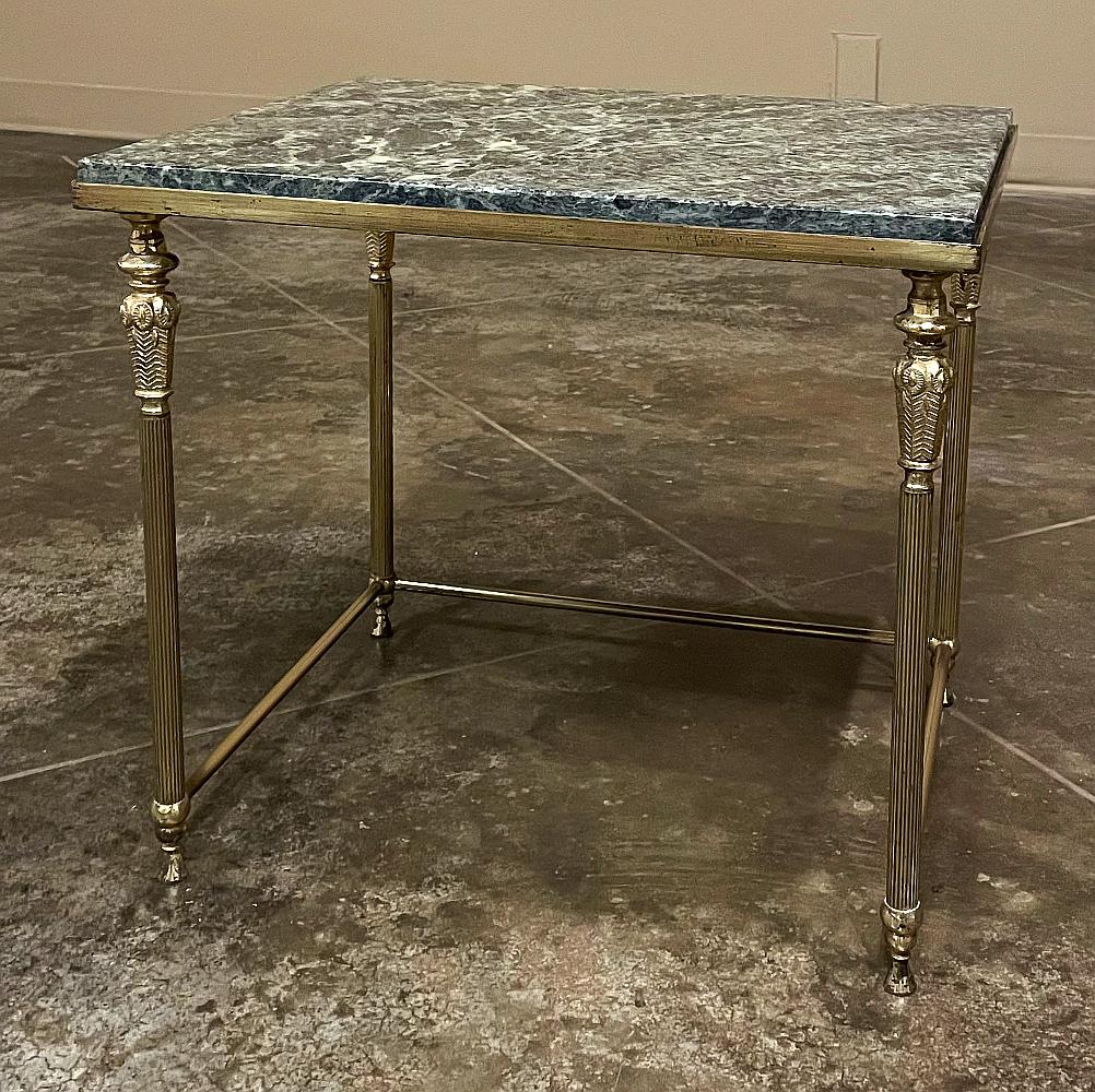 Set of 3 Mid-Century Neoclassical Brass & Marble Nesting Tables For Sale 6