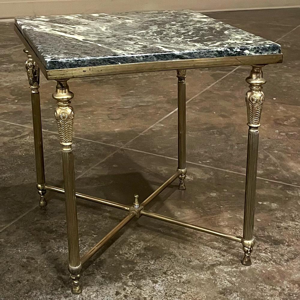 Set of 3 Mid-Century Neoclassical Brass & Marble Nesting Tables For Sale 7