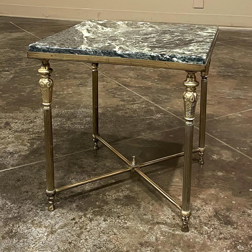 Set of 3 Mid-Century Neoclassical Brass & Marble Nesting Tables For Sale 2