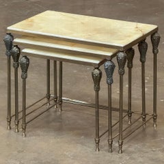 Set of 3 Mid-Century Onyx & Brass Nesting Tables