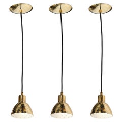 Set of 3 Mid-Century Polished Brass Pendant Chandeliers by Hans-Agne Jakobsson