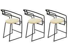 Set of 3 Mid Century Post Modern Black Metal Frame Bar Stools by Cal Style