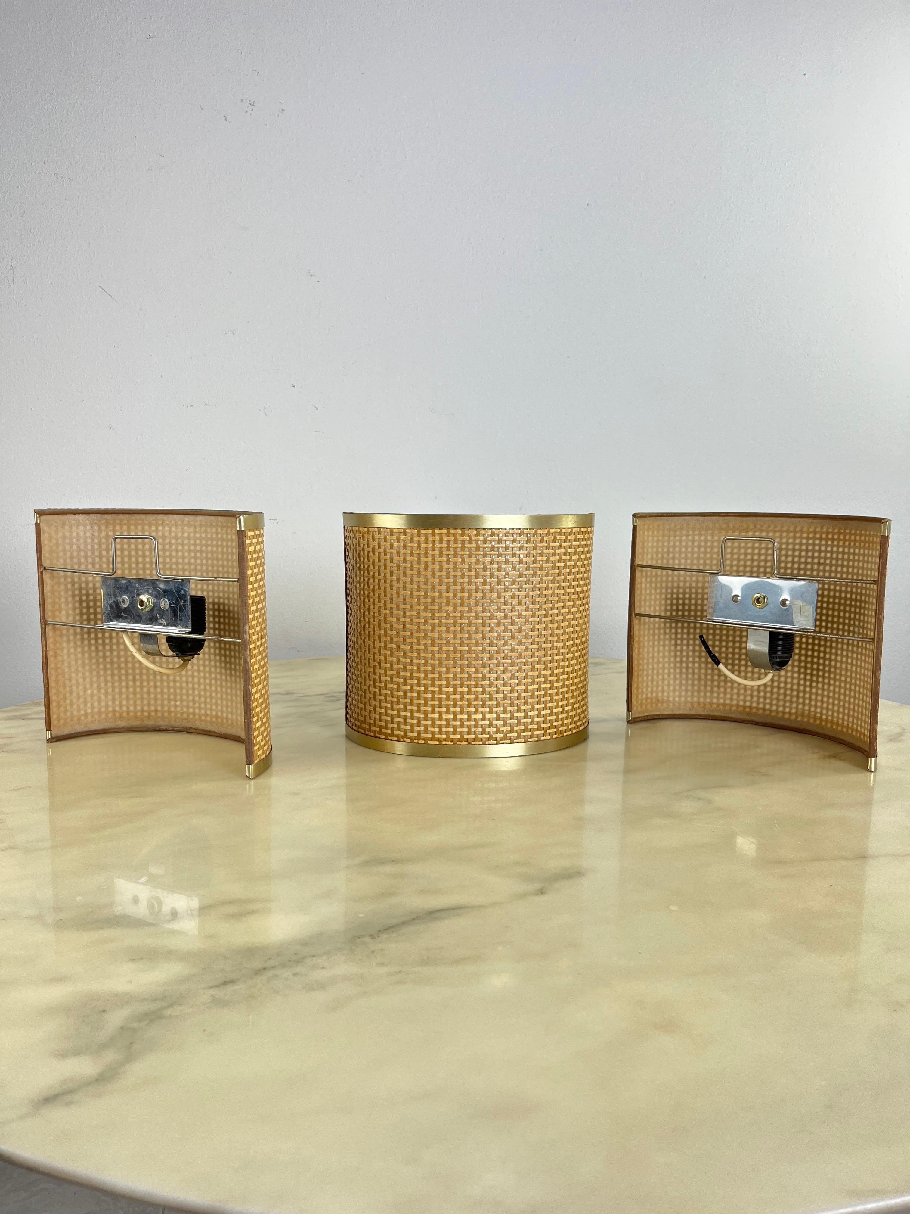Set von 3 Rattan-Wandleuchten/Scheiben aus der Mitte des Jahrhunderts  1960s (Italienisch) im Angebot