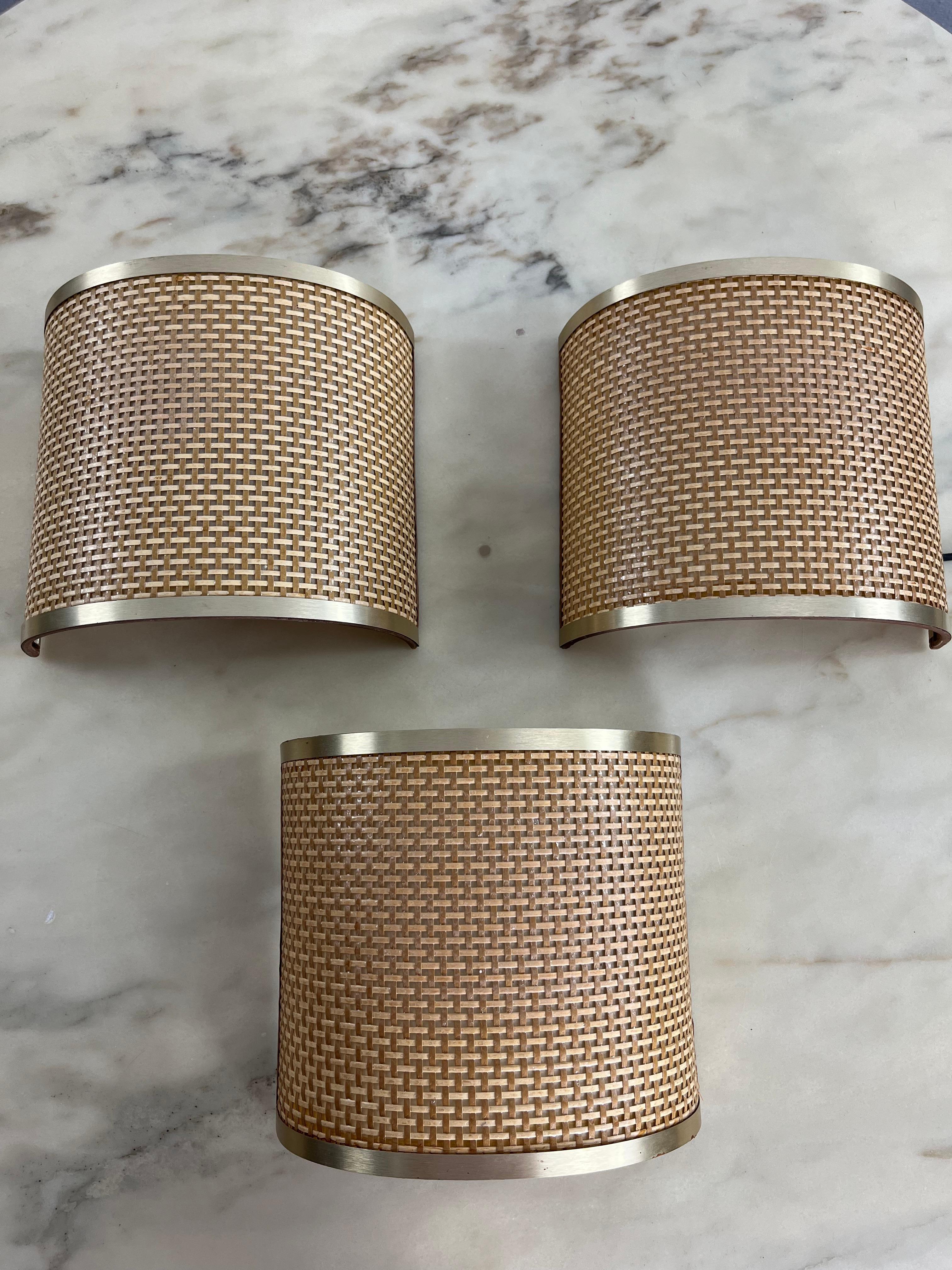 Set von 3 Rattan-Wandleuchten/Scheiben aus der Mitte des Jahrhunderts  1960s im Angebot 1