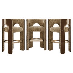 Set of 3 Mid-Century Robusta Bar Stool in Lacquered Arched Frame by Mavo Atelier
