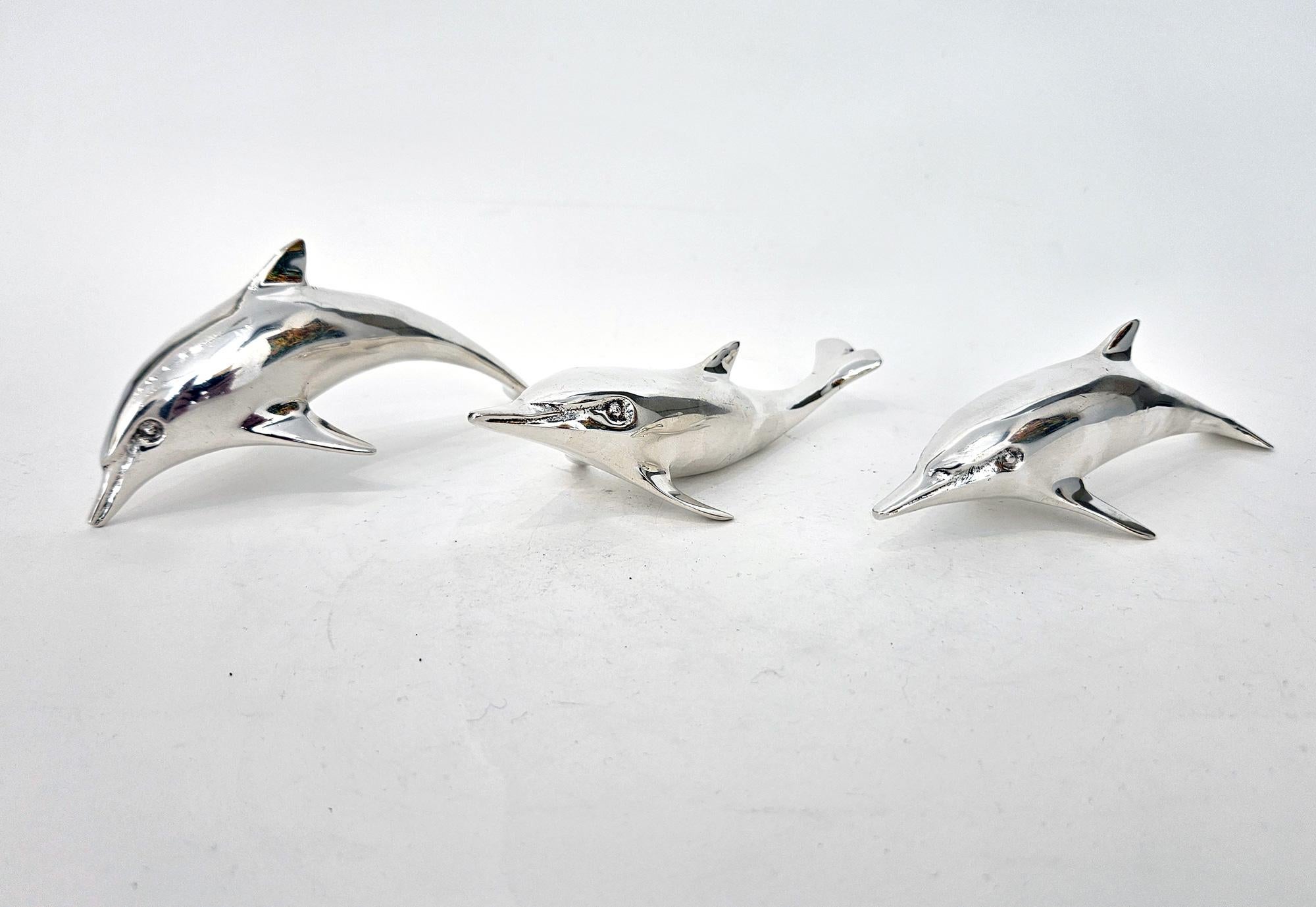 Set von 3 versilberten Delphin-Verzierungen aus Bronze aus der Mitte des Jahrhunderts, Spanien, ca. 1970 im Angebot 3