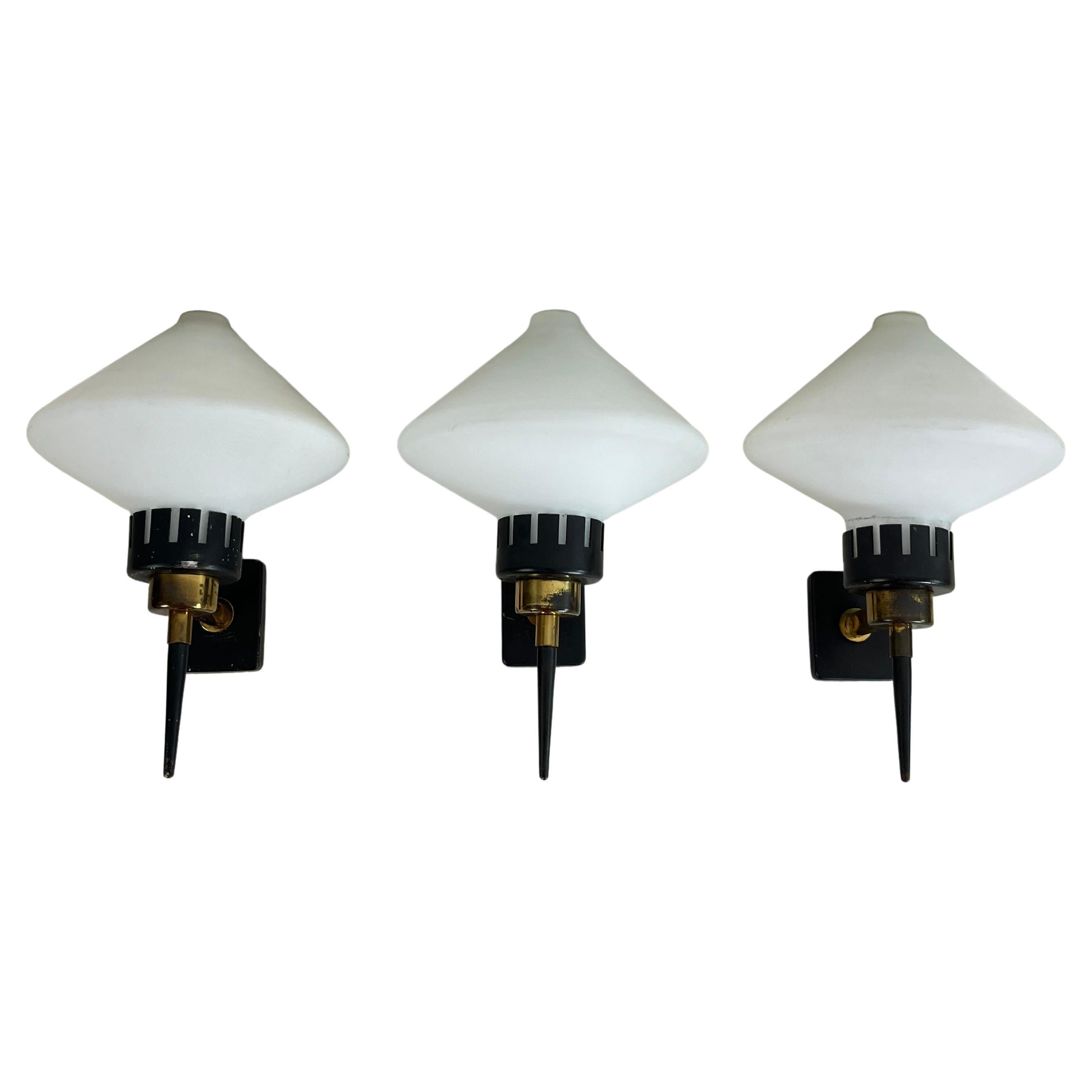 Set di 3 lampade da parete Stilnovo di metà secolo, anni '50
