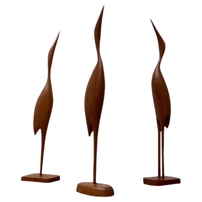 Set of 3 Mid-Century Teak Birds, 1960s