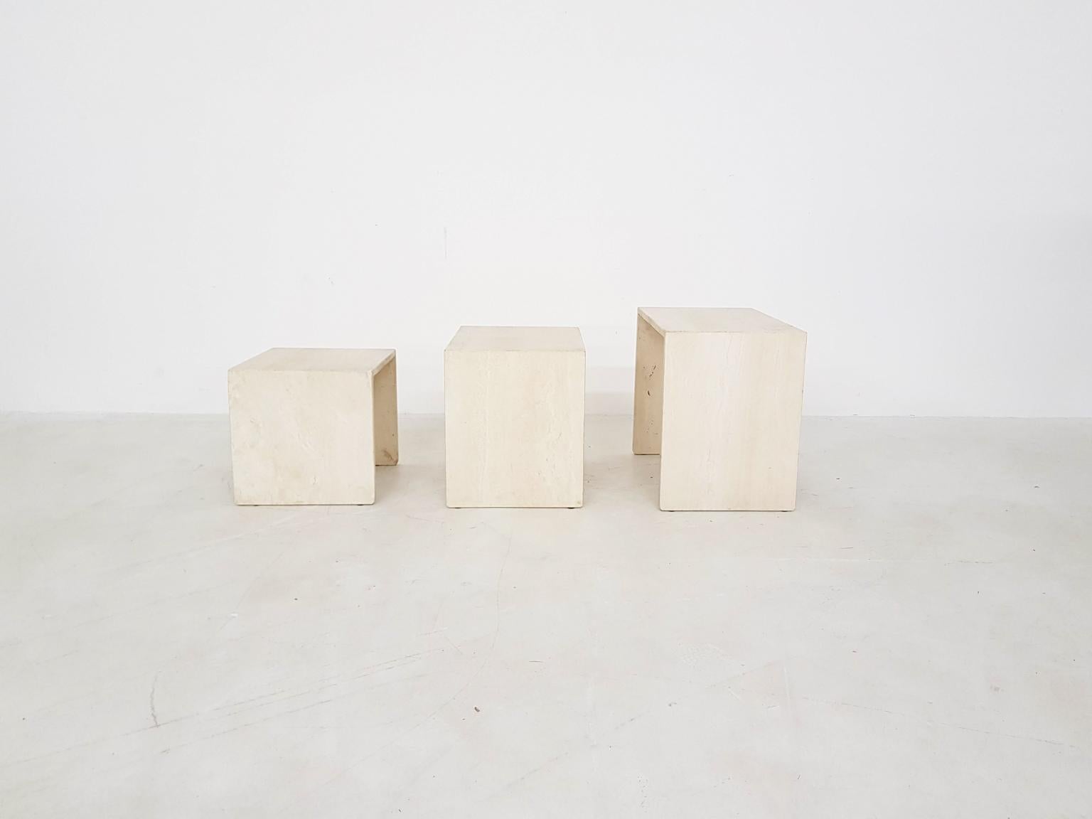 20th Century Set of 3 Midcentury Travertine Nesting Tables or Mimiset, Italy 1970s