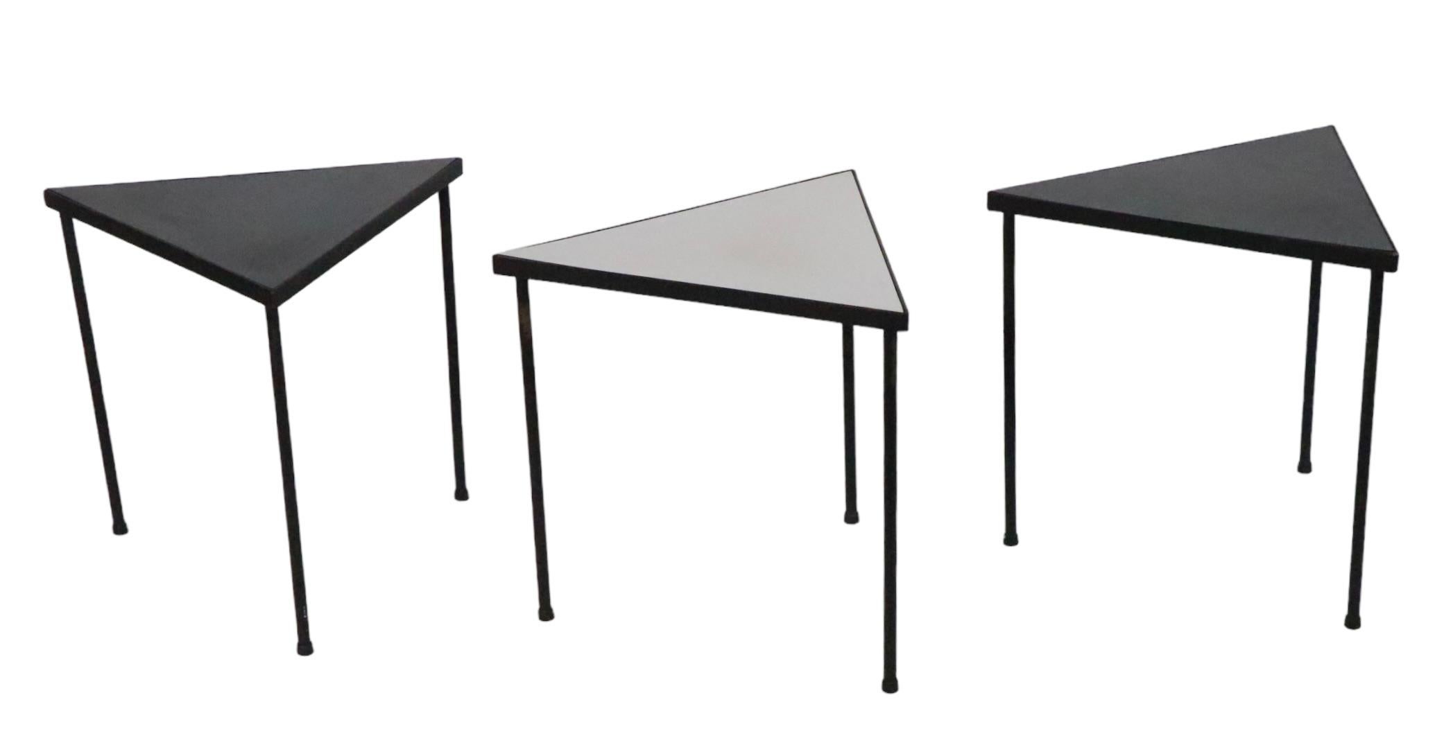  Set of 3 Mid Century Triangular  Stacking Tables by Frederic  Weinberg c 1950's For Sale 7