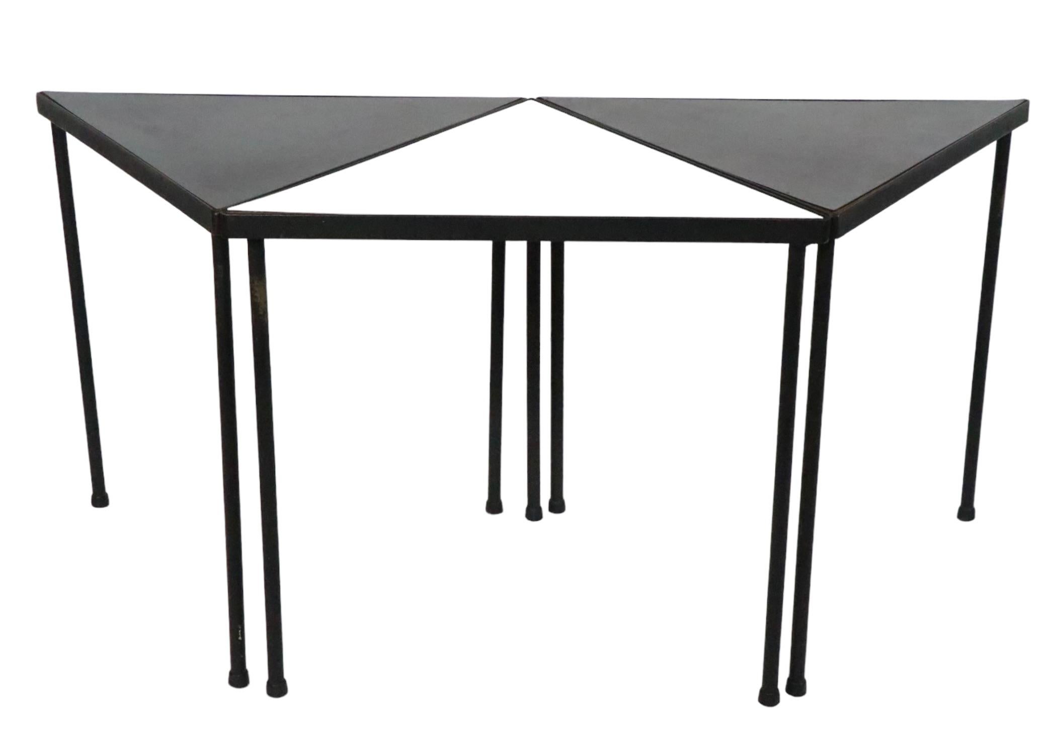 Set of 3 Mid Century Triangular  Stacking Tables by Frederic  Weinberg c 1950's For Sale 10