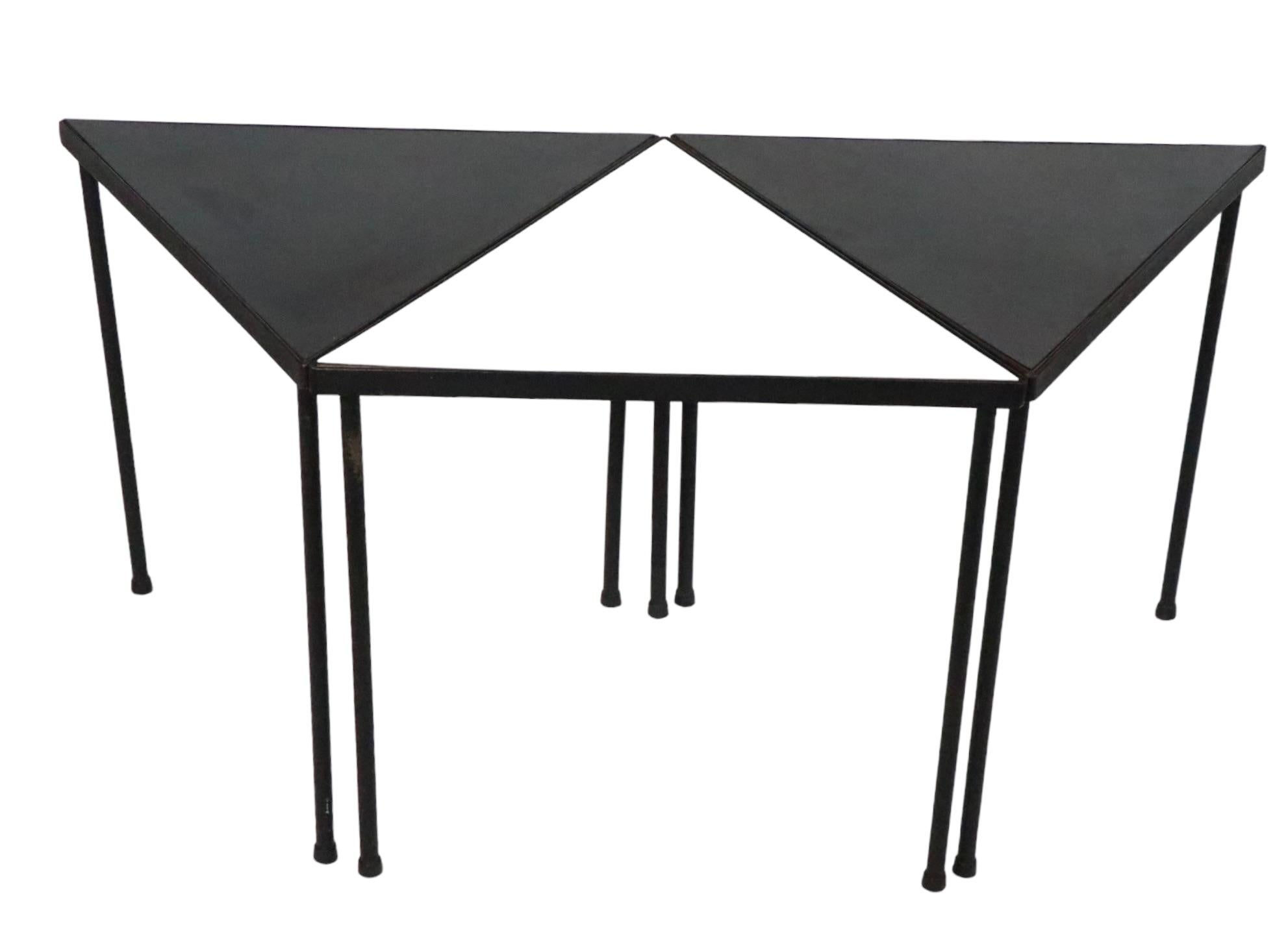  Set of 3 Mid Century Triangular  Stacking Tables by Frederic  Weinberg c 1950's For Sale 11