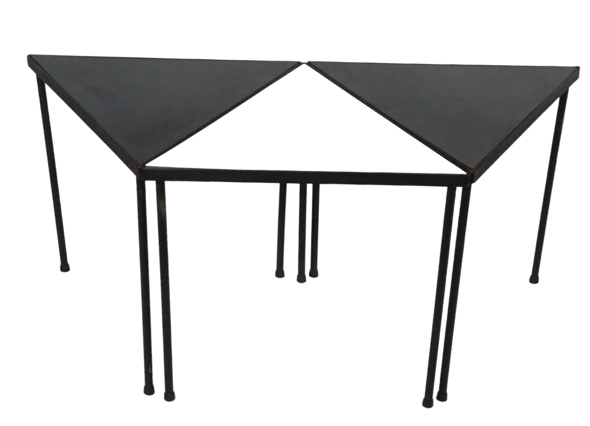 Set of 3 Mid Century Triangular  Stacking Tables by Frederic  Weinberg c 1950's For Sale 11