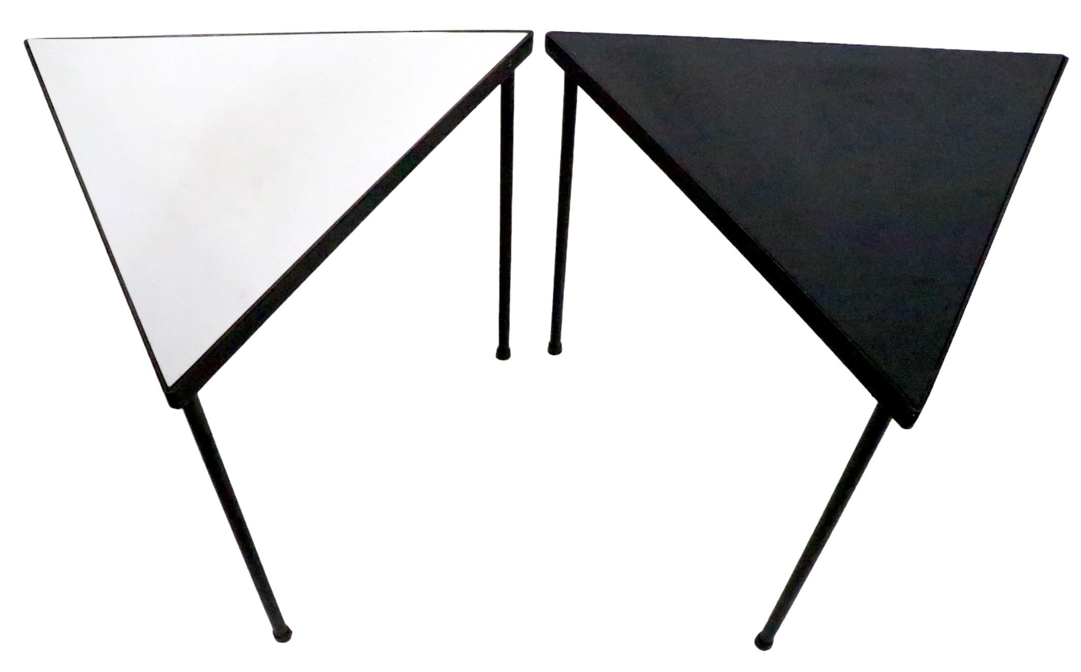 20th Century  Set of 3 Mid Century Triangular  Stacking Tables by Frederic  Weinberg c 1950's For Sale