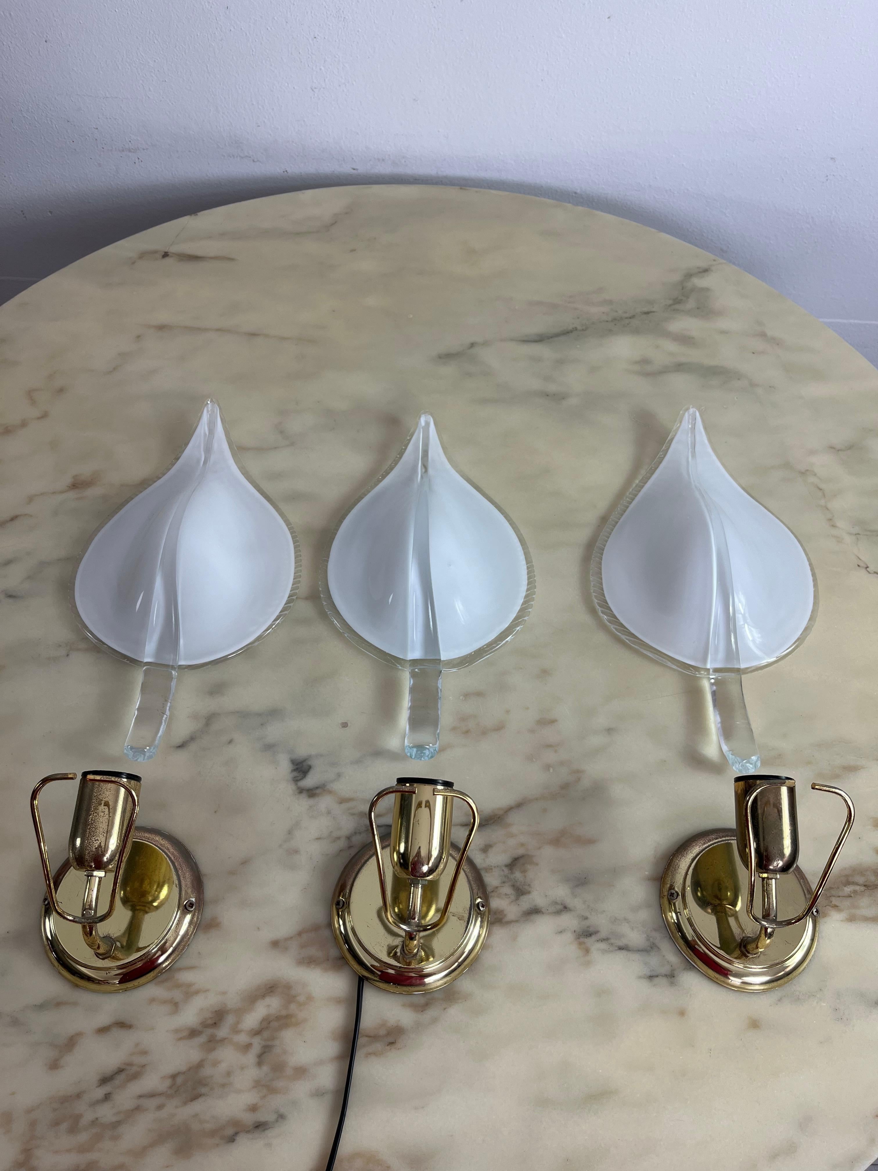 Set di 3 lampade da parete del metà del secolo attribuite a Barovier&Toso 1960 in vendita 3