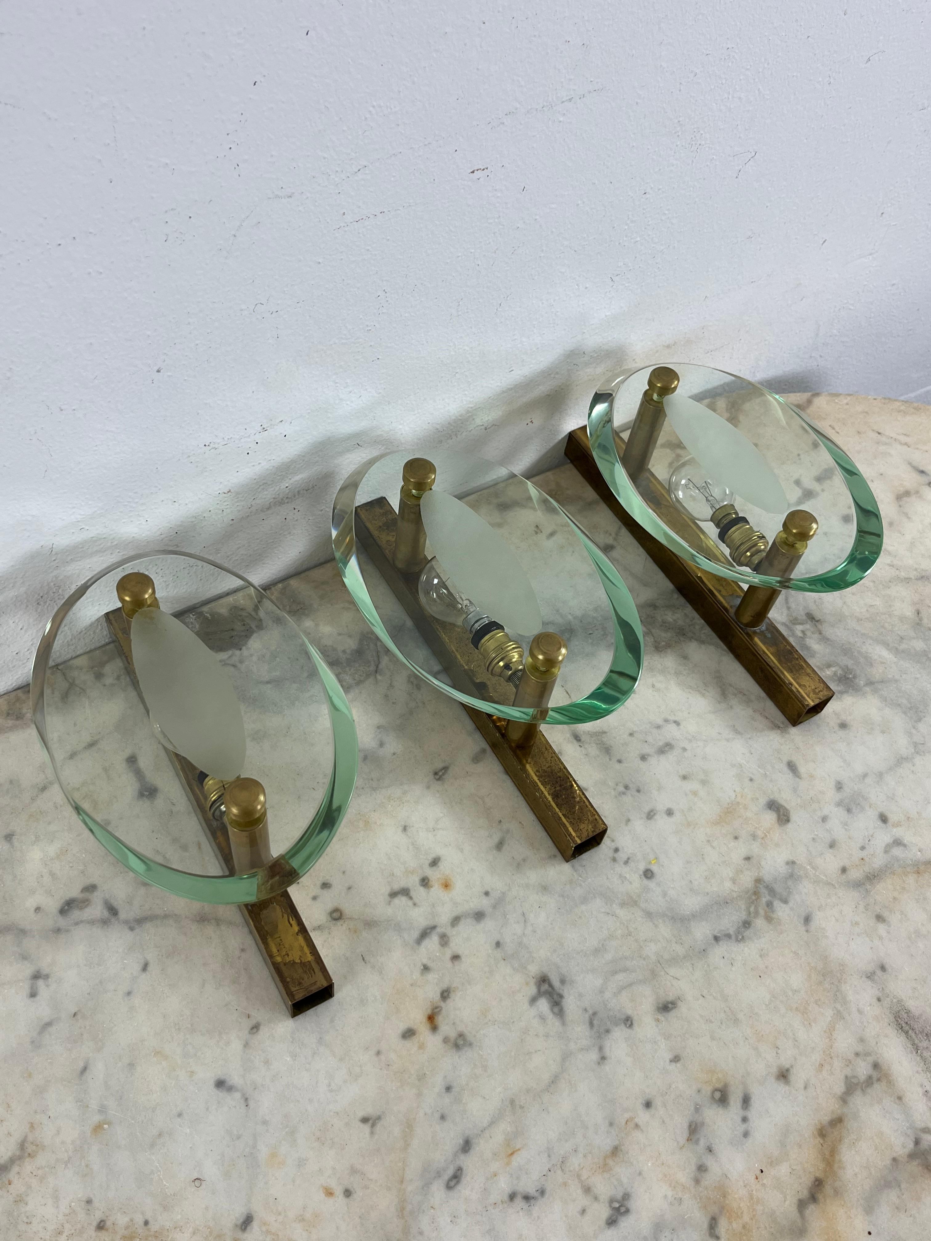 Set of 3 Mid-Century Wall Lamps Attributed To Max Ingrand For Fontana Arte 1960s in vendita 7
