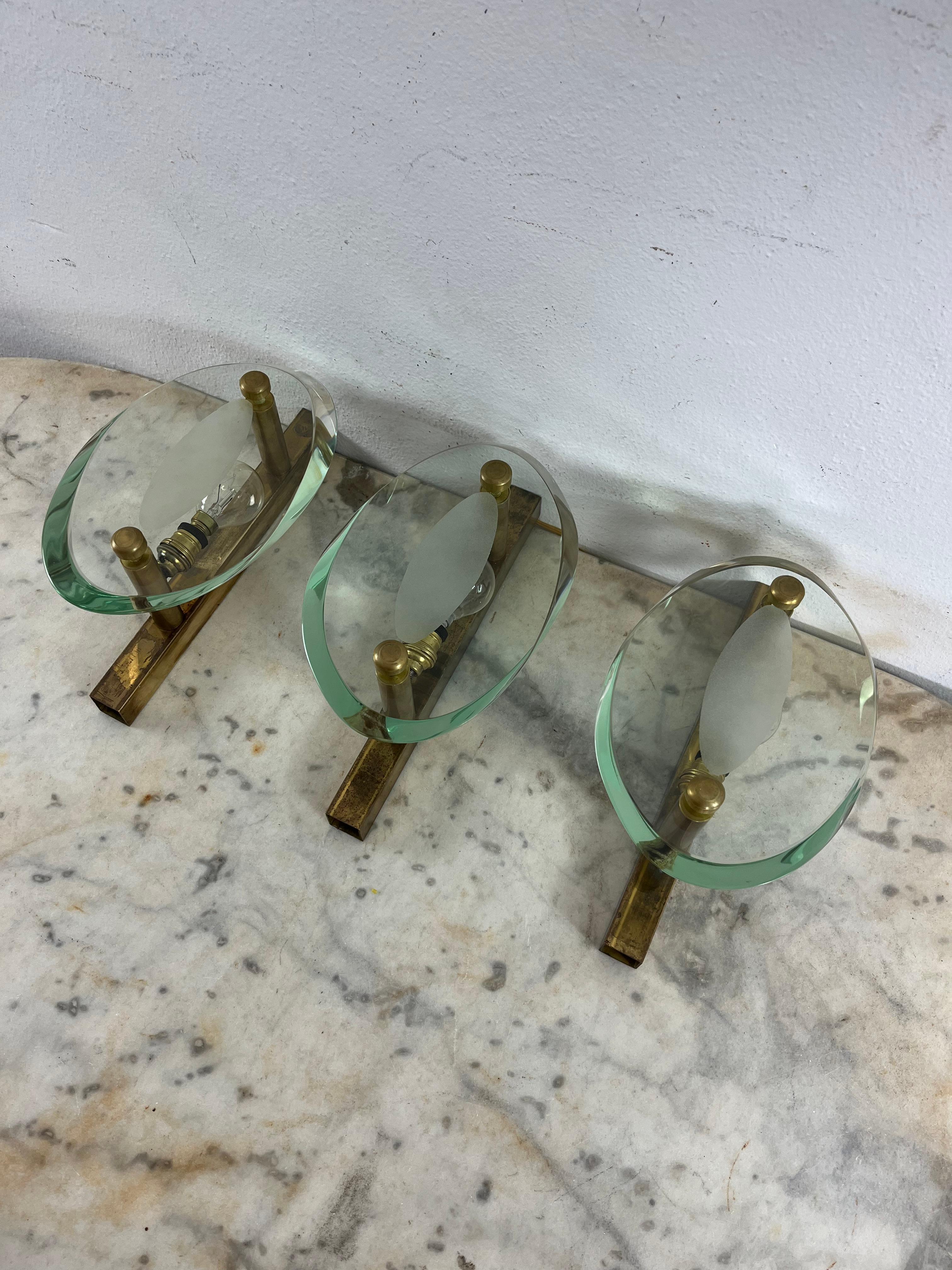 Set of 3 Mid-Century Wall Lamps Attributed To Max Ingrand For Fontana Arte 1960s in vendita 8