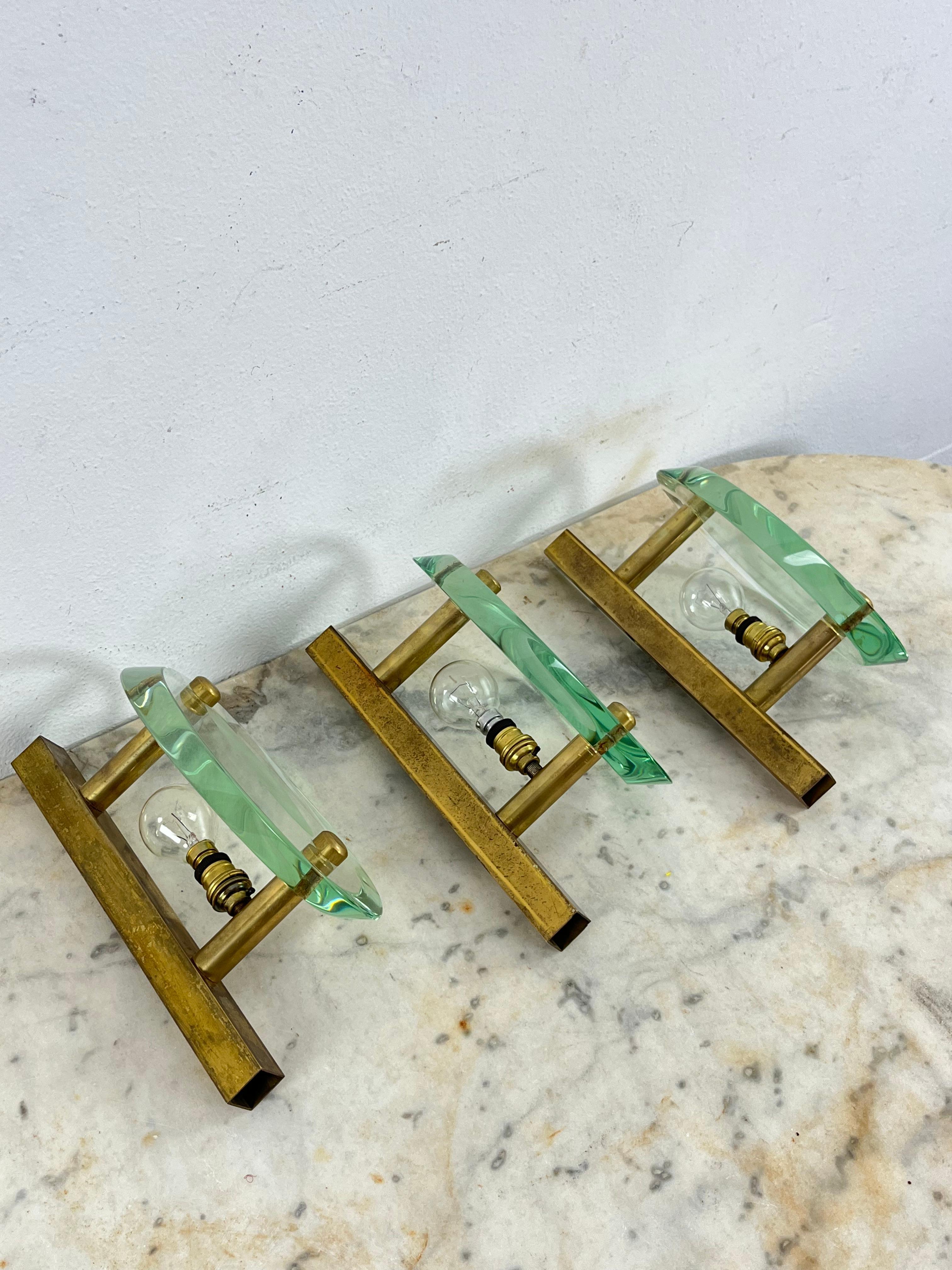 Set of 3 Mid-Century Wall Lamps Attributed To Max Ingrand For Fontana Arte 1960s in vendita 10