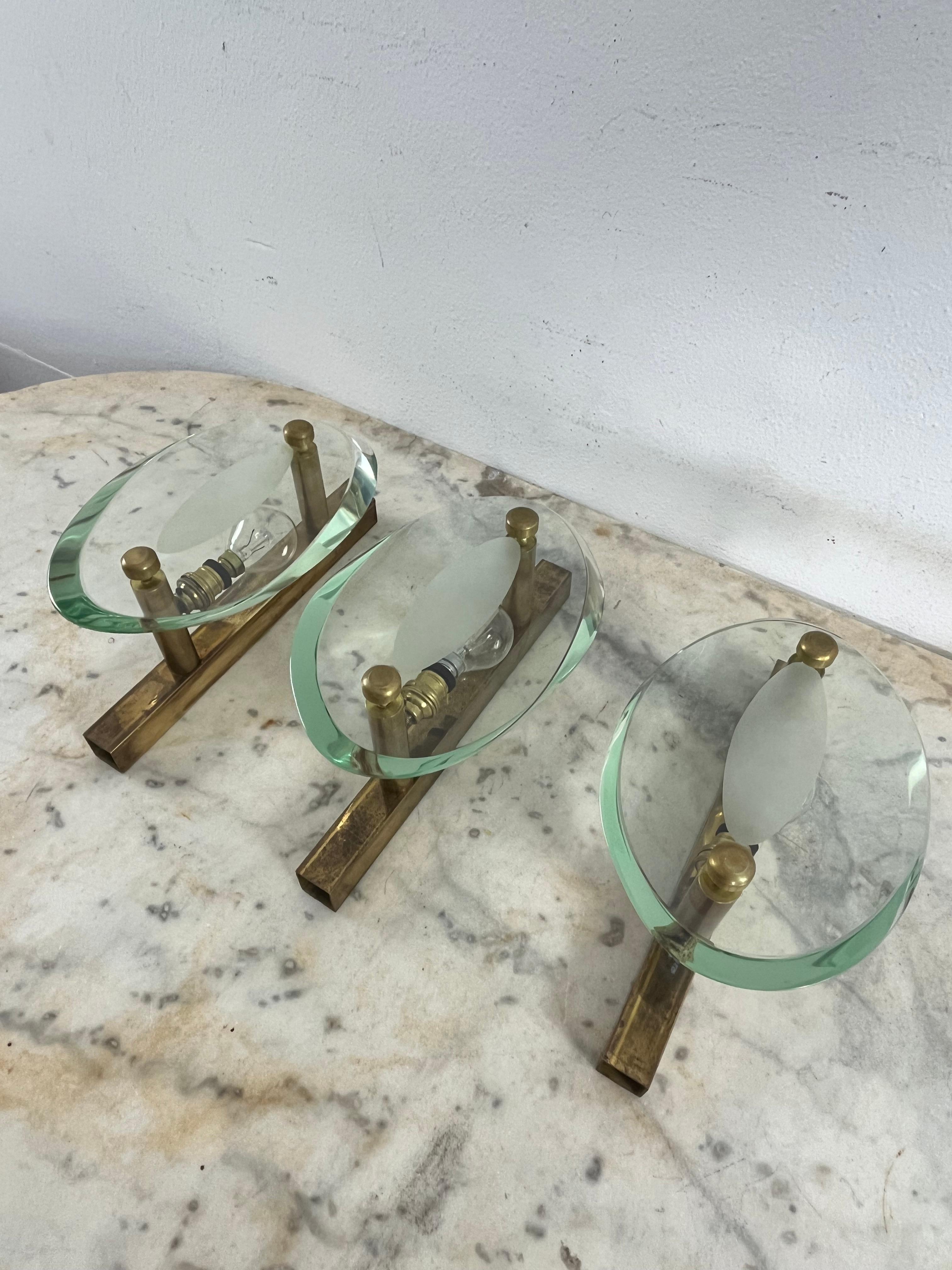 Set of 3 Mid-Century Wall Lamps Attributed To Max Ingrand For Fontana Arte 1960s in vendita 12