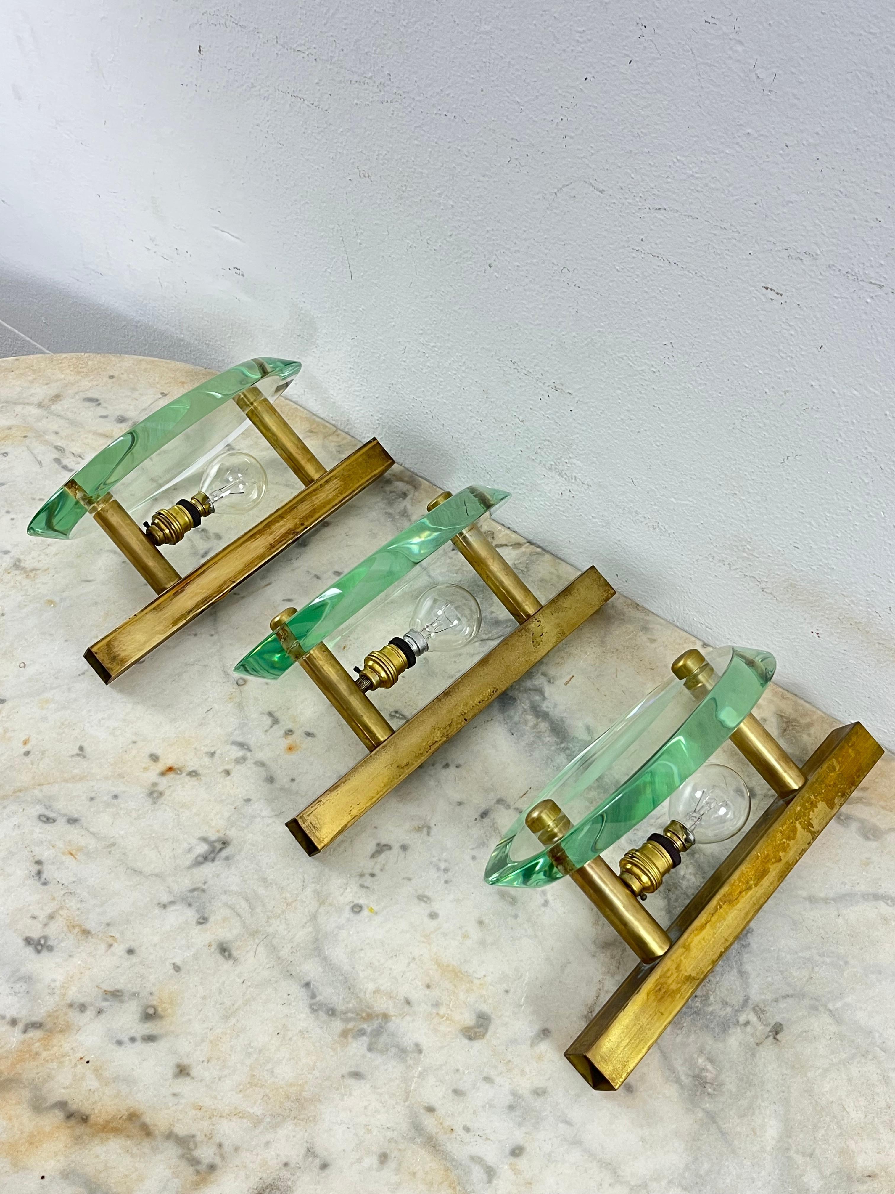 Set of 3 Mid-Century Wall Lamps Attributed To Max Ingrand For Fontana Arte 1960s in vendita 13