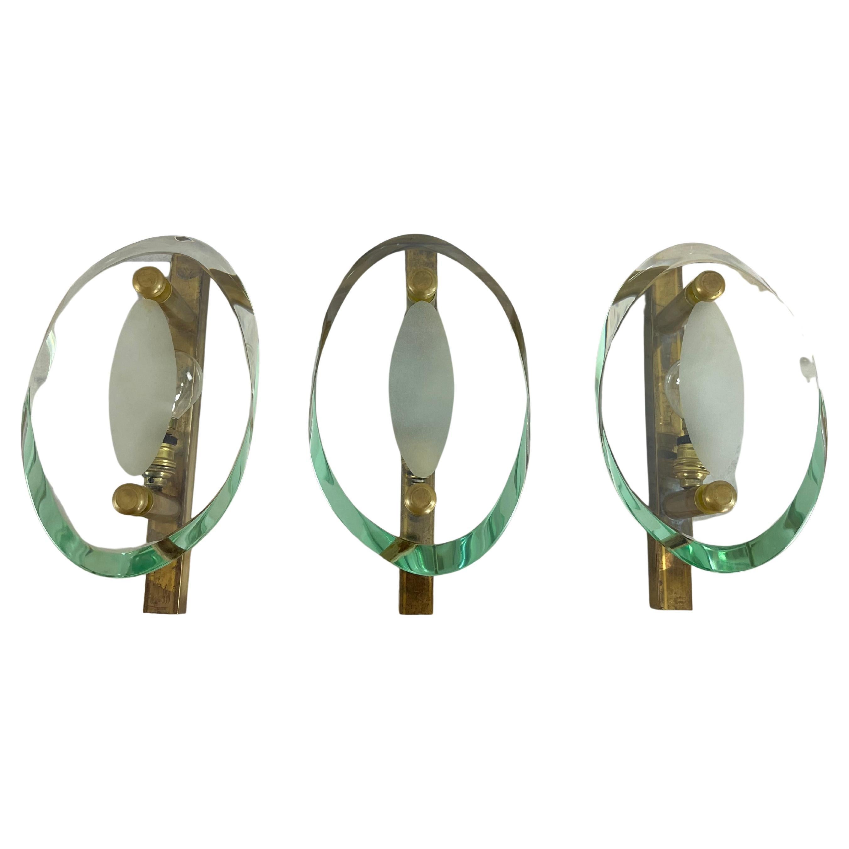 Set of 3 Mid-Century Wall Lamps Attributed To Max Ingrand For Fontana Arte 1960s