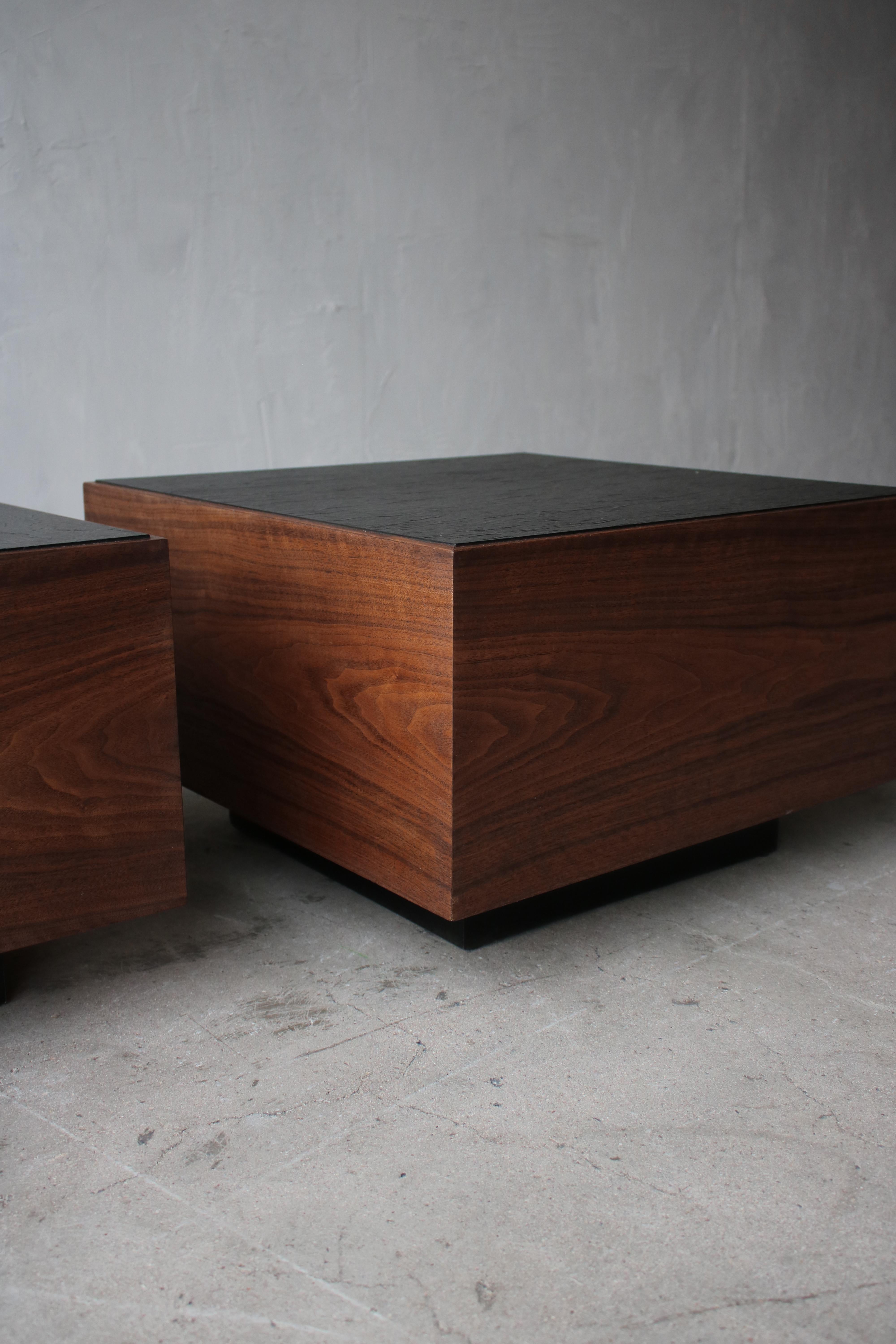 Set of 3 Midcentury Walnut Cube Tables 2