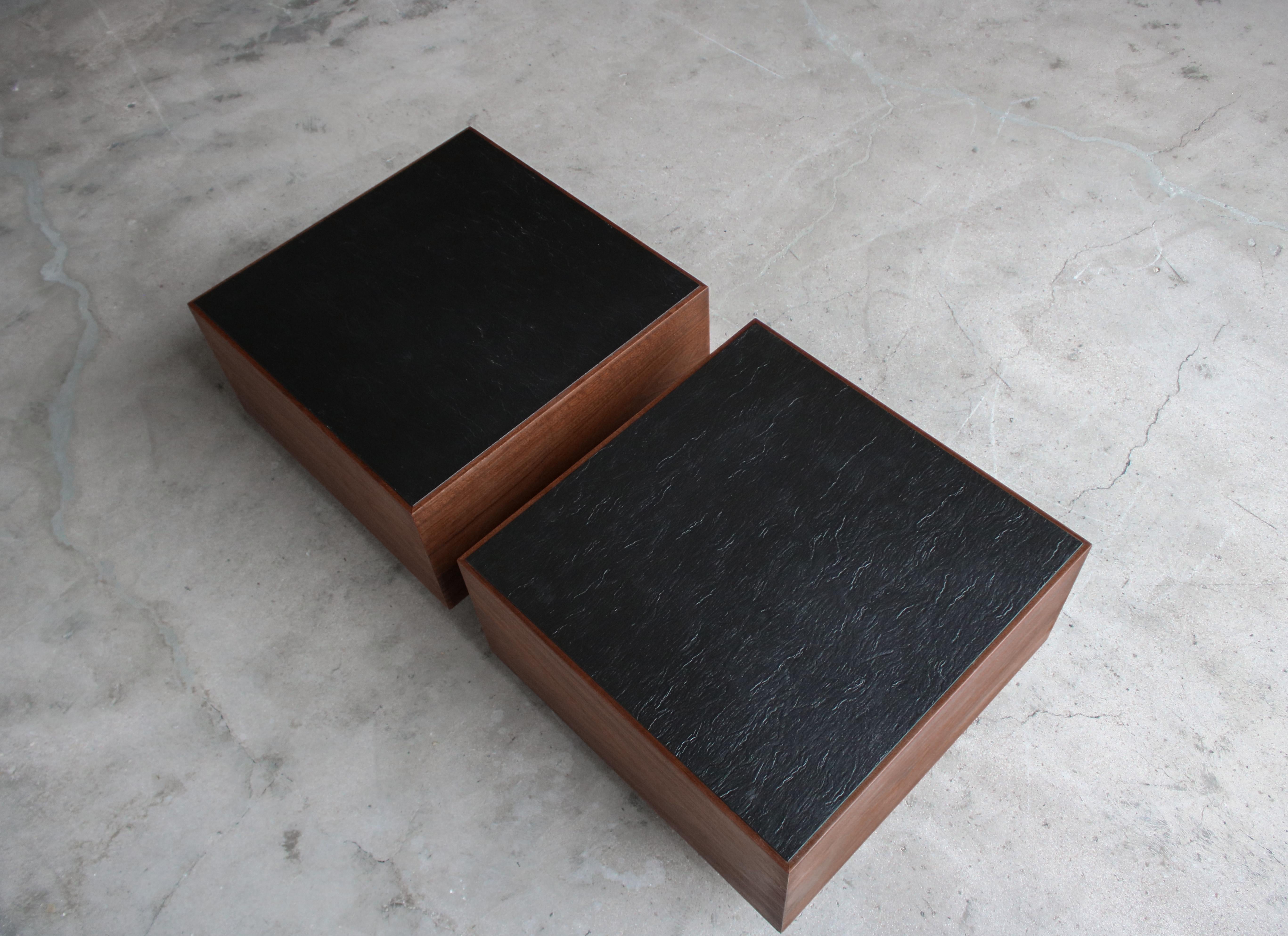 Set of 3 Midcentury Walnut Cube Tables 3