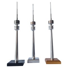 Vintage Set of 3 Midcentury Aluminium Models of Munich Television Olympic Tower, 1970s