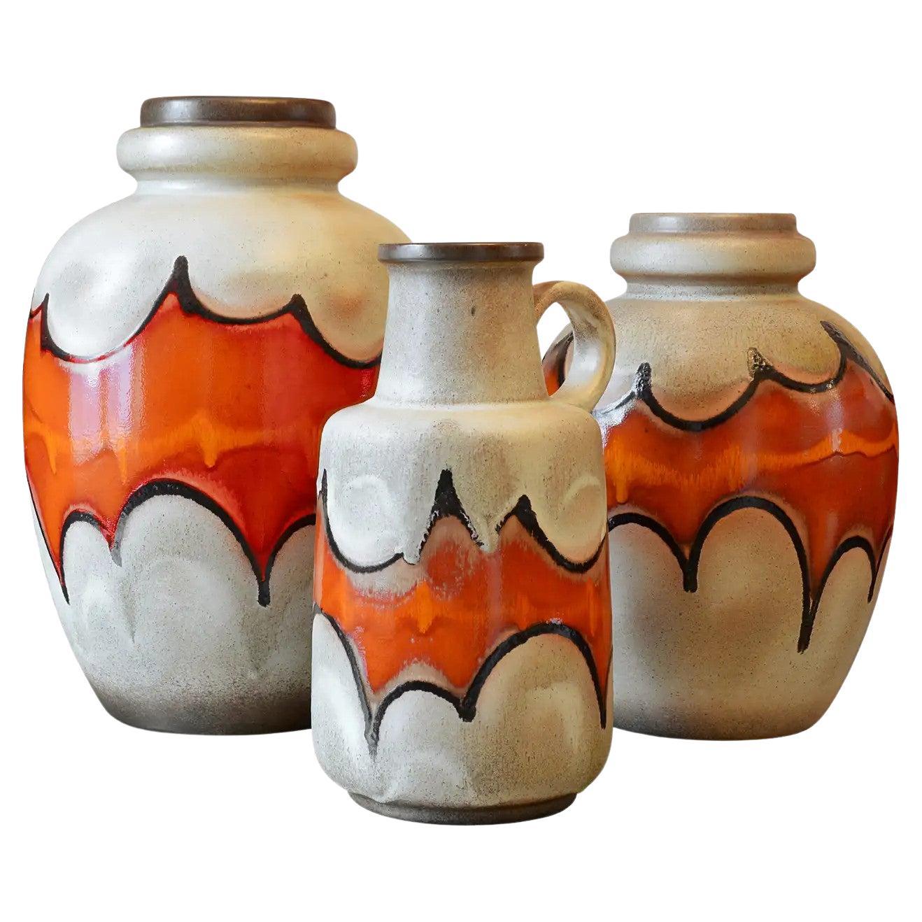 Set of 3 Midcentury Batman Ceramic Floor Vases, Germany Late 1960s Possibly Lamp For Sale
