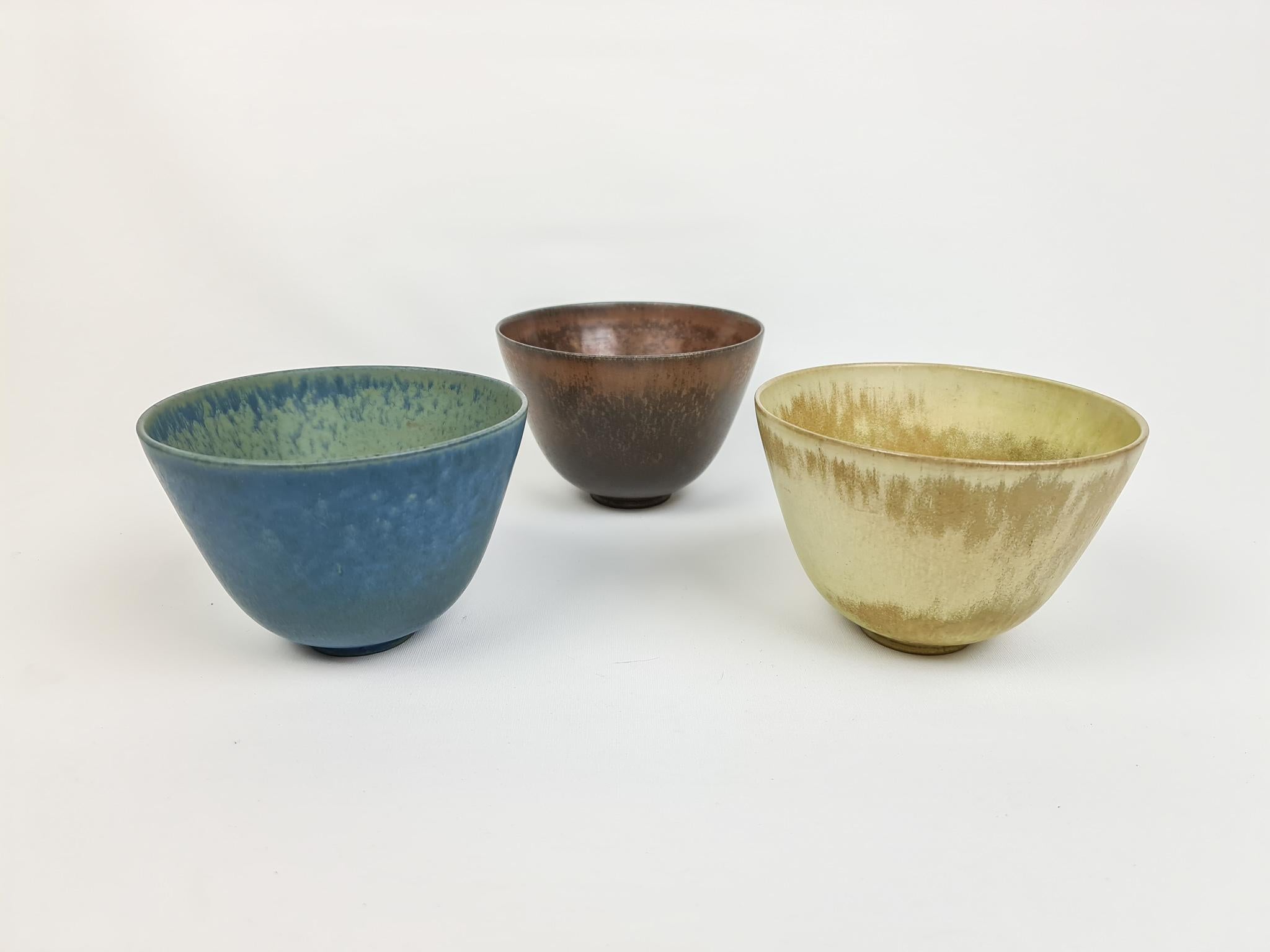 Midcentury Modern Set of 3 Bowls Rörstrand Gunnar Nylund, Sweden, 1950s For Sale 3