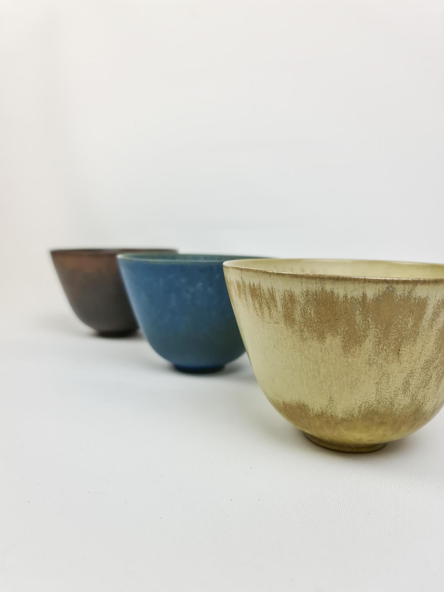 Mid-20th Century Midcentury Modern Set of 3 Bowls Rörstrand Gunnar Nylund, Sweden, 1950s For Sale