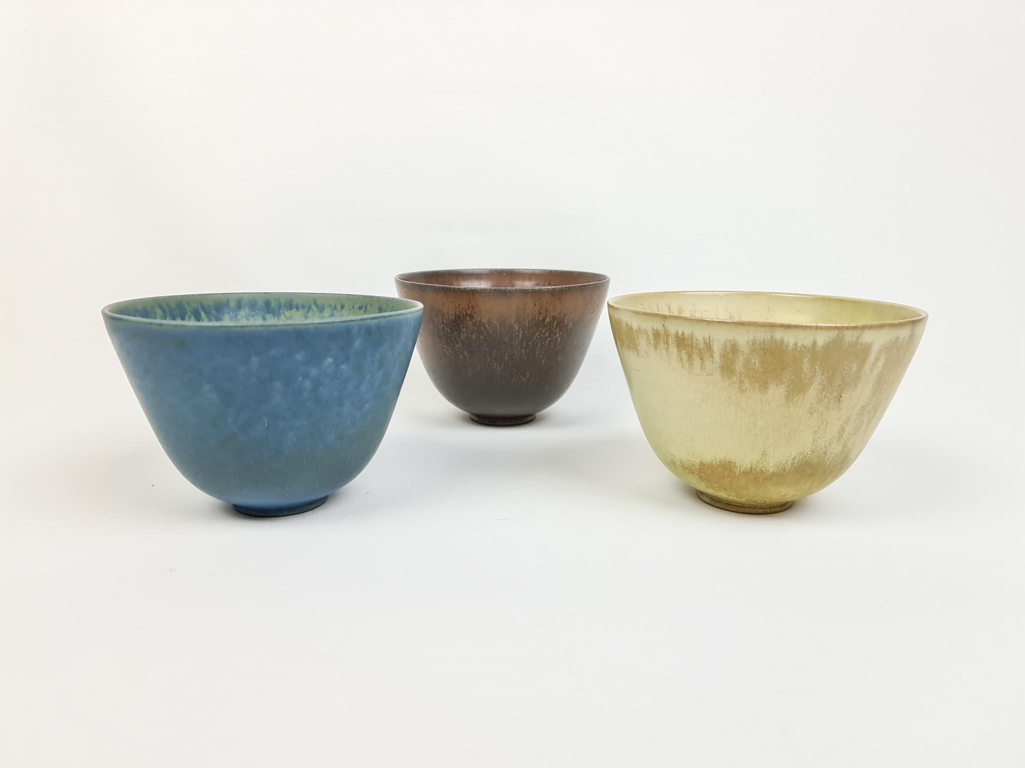 Midcentury Modern Set of 3 Bowls Rörstrand Gunnar Nylund, Sweden, 1950s For Sale 2