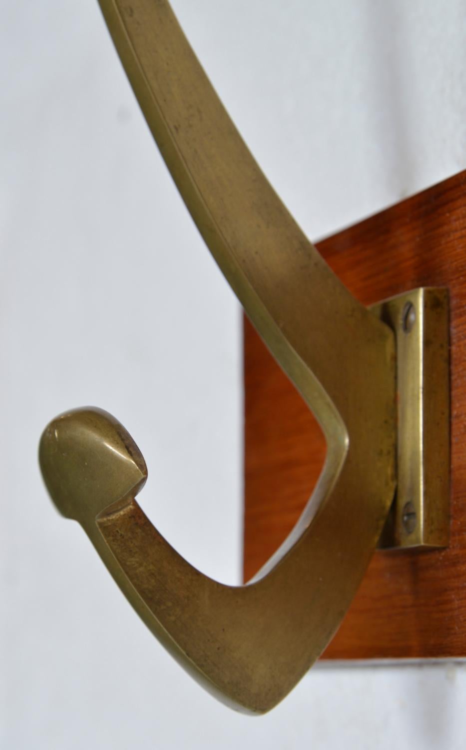 Set of 3 Midcentury Brass Coat Hooks Rack Hangers Modernist Brutalist 1950s Bar 1