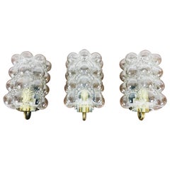 Set of 3 Midcentury Bubble Glass Wall Lamps by Helena Tynell for Limburg, 1960s