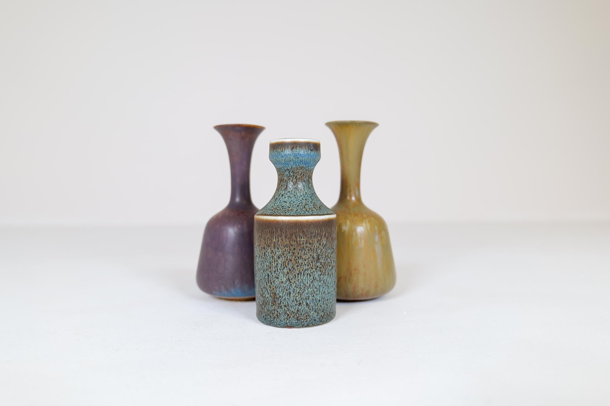 Mid-Century Modern Midcentury Modern Set of 3 Ceramic Vases Rörstrand Gunnar Nylund, Sweden, 1950s For Sale