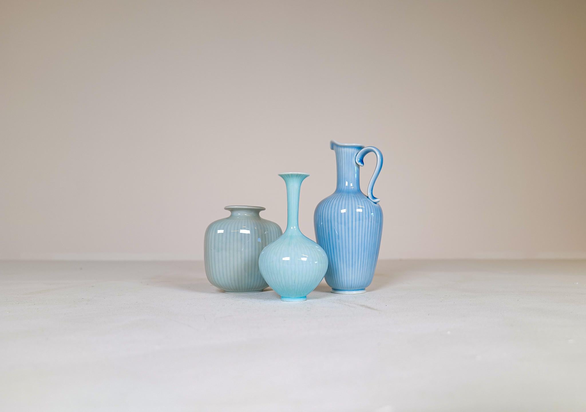 Mid-Century Modern Midcentury Modern Set of 3Ceramic Vases Rörstrand Gunnar Nylund, Sweden, 1950s For Sale