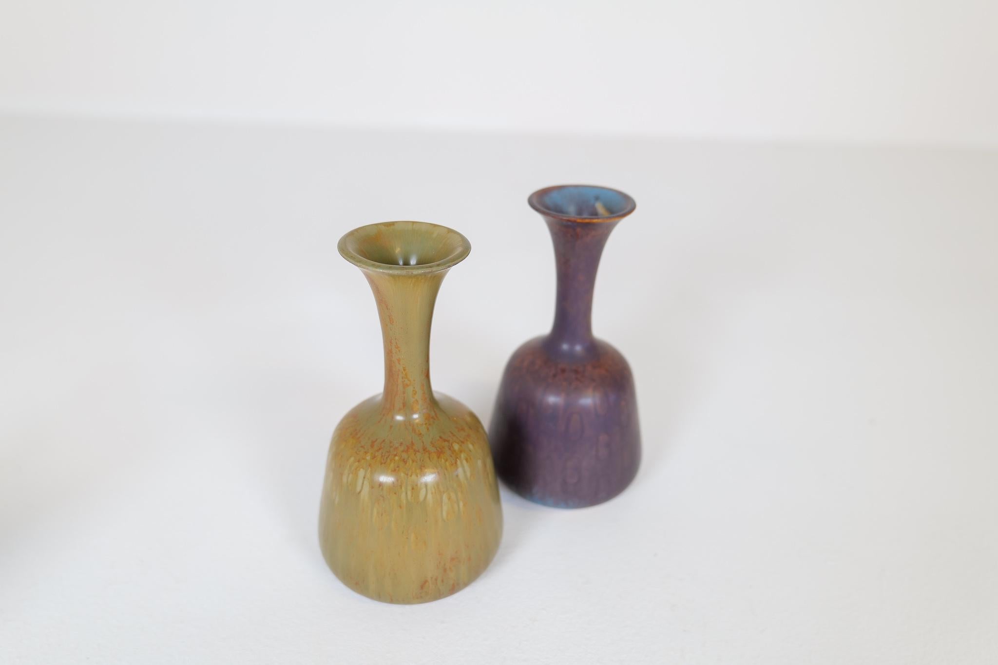 Midcentury Modern Set of 3 Ceramic Vases Rörstrand Gunnar Nylund, Sweden, 1950s In Good Condition For Sale In Hillringsberg, SE