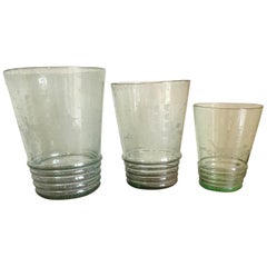 Set of 3 Midcentury Etched Glass Vases