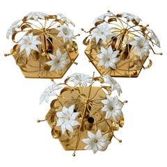 Set of 3 Midcentury Floral Murano Glass Ceiling Lights, 1960s
