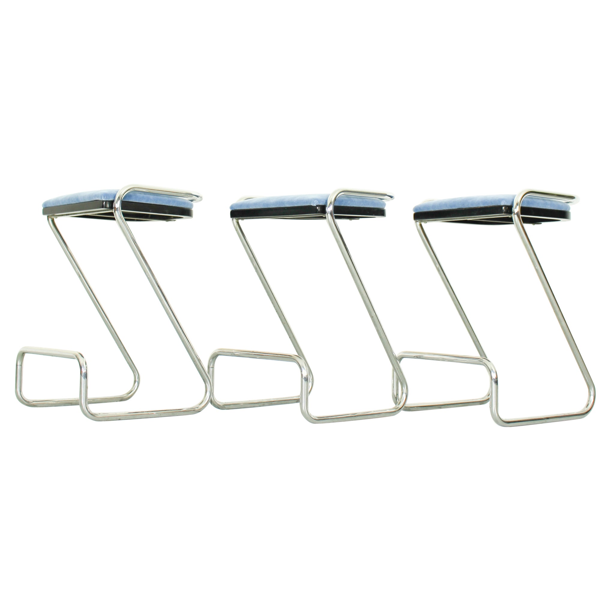 Set of 3 Midcentury Italian Tubular Chrome Z Bar Stool, 1970s For Sale