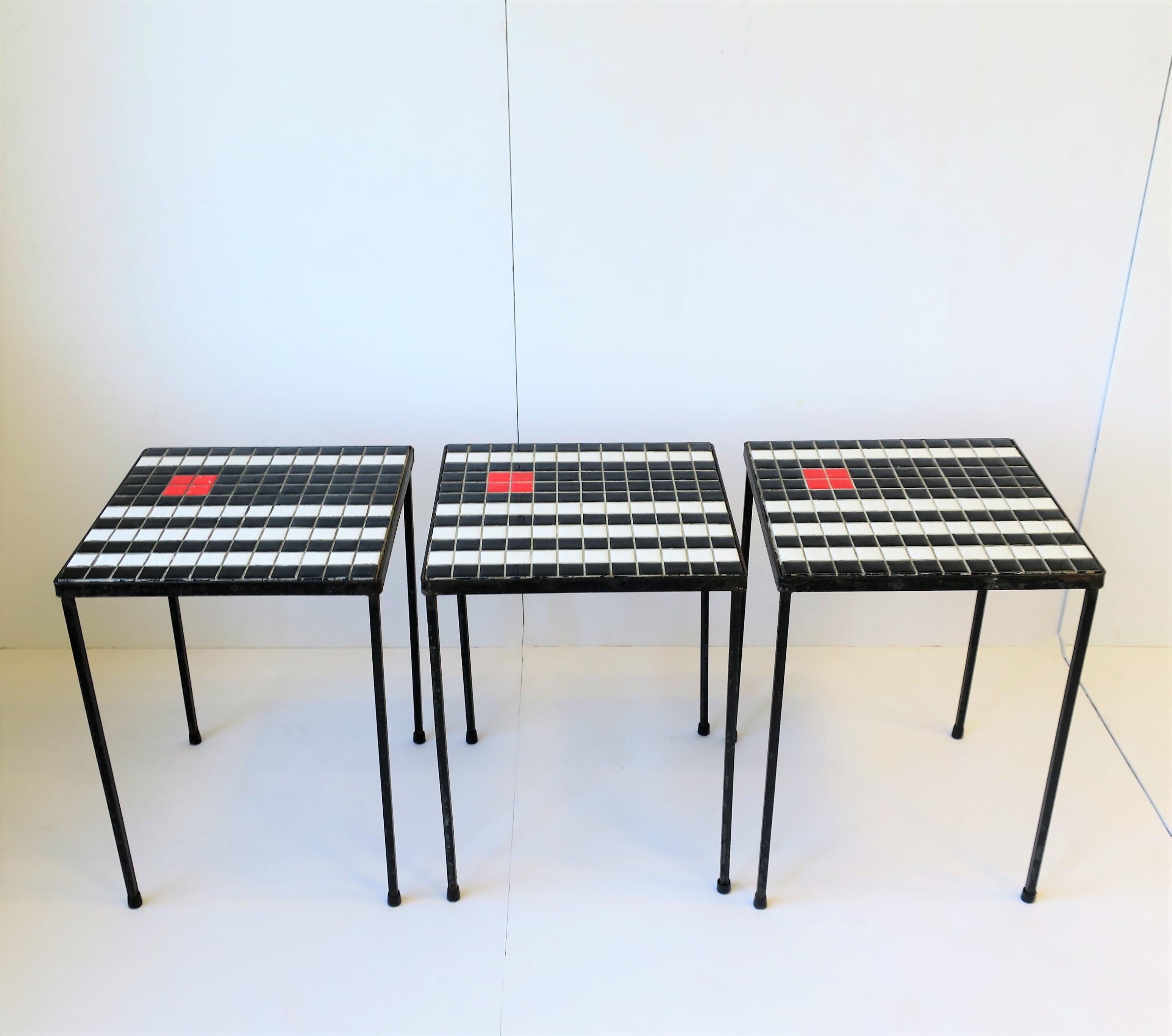Mid-Century Modern Midcentury Modern Black and White Mosaic Tile Stacking or Side Tables