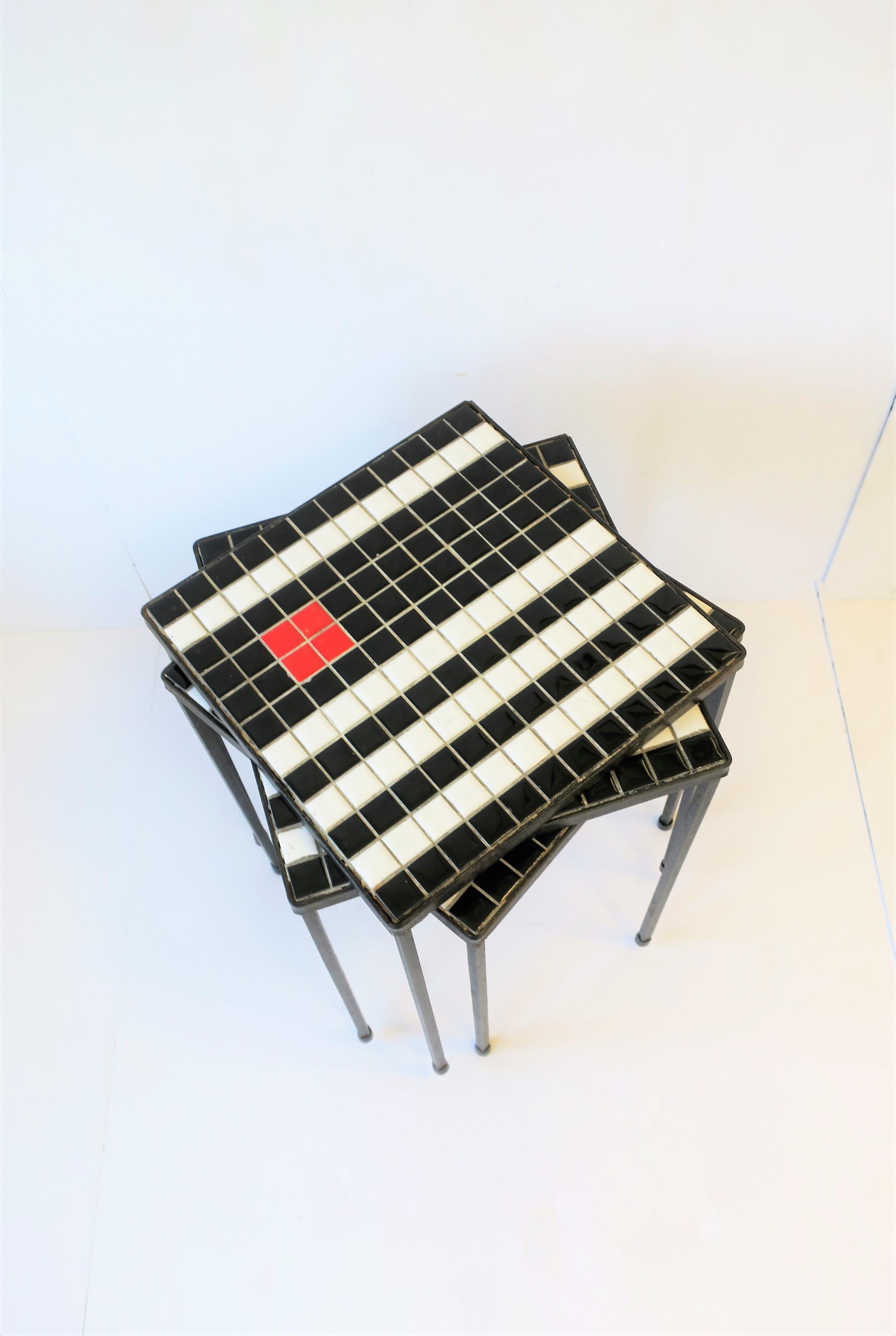 20th Century Midcentury Modern Black and White Mosaic Tile Stacking or Side Tables