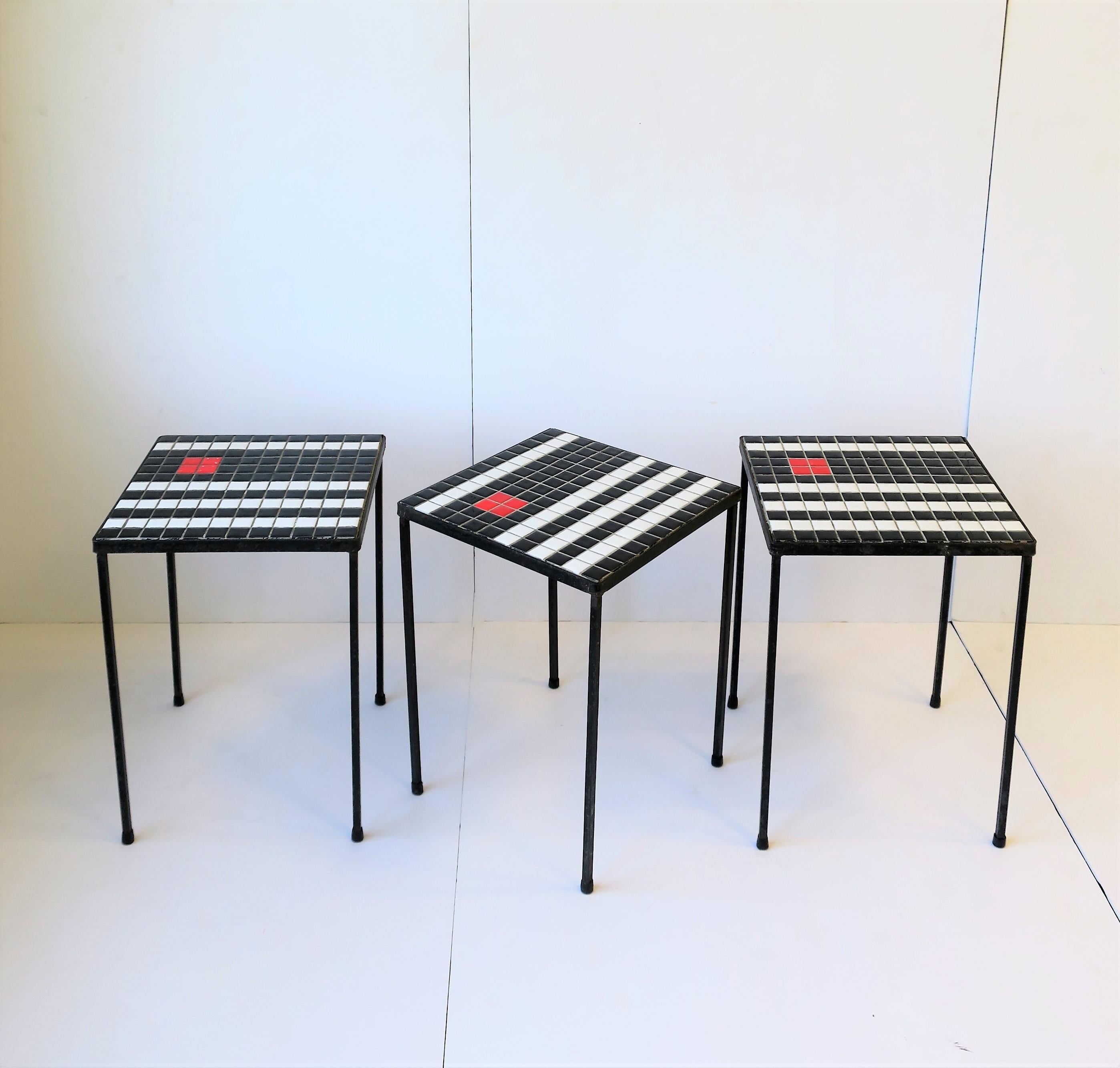 Midcentury Modern Black and White Mosaic Tile Stacking or Side Tables 1